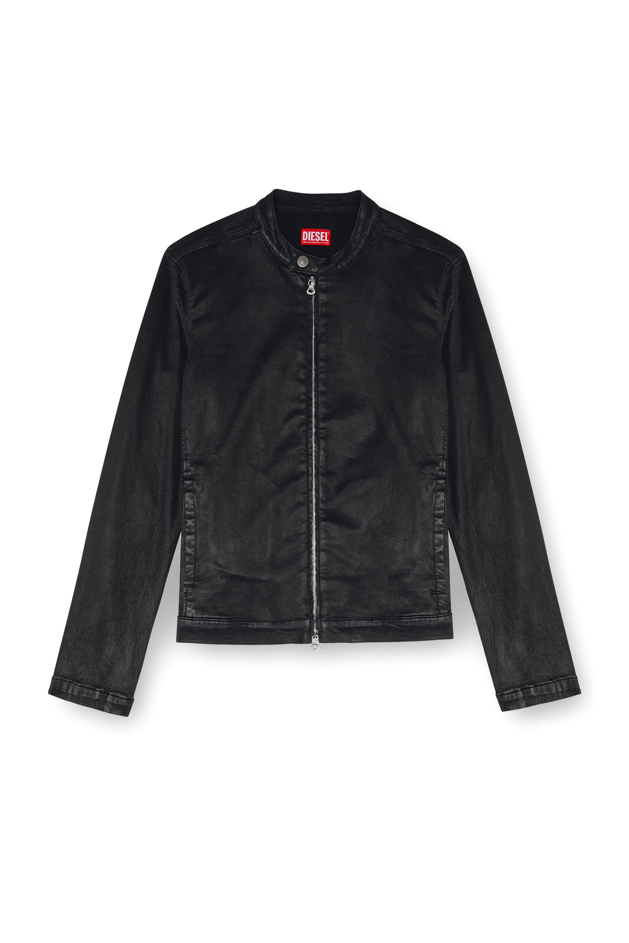 Diesel - D-GLORY JOGG, Man's Moto jacket in coated JoggJeans in Black - 2