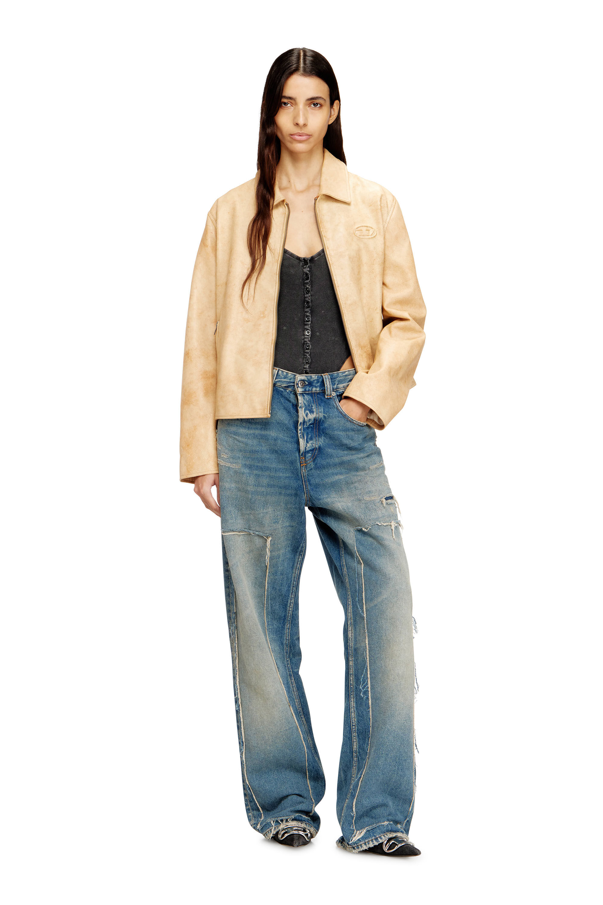 Diesel - L-AMAR-A-FEM-S1, Woman's Coach jacket in treated leather in Beige - 1