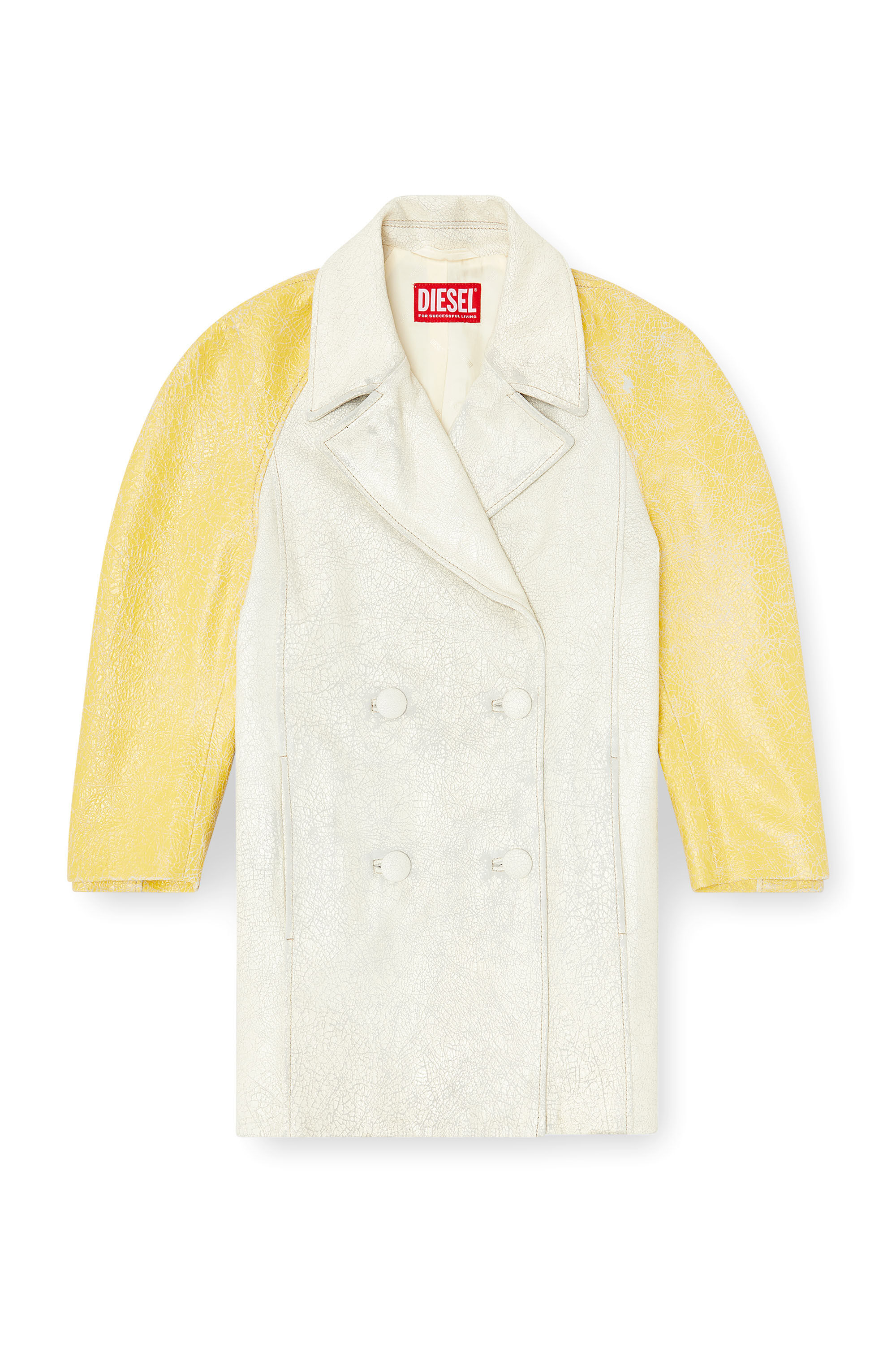 Diesel - L-UPIN, Woman's Cocoon-sleeve peacoat in cracked leather in White/Yellow - 2