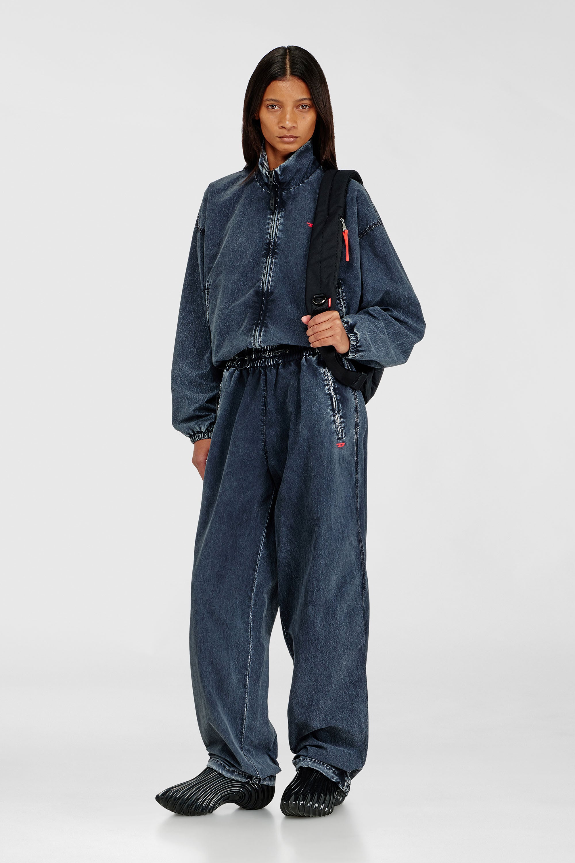 Diesel - P-APYRI, Woman's Acid-wash track pants in nylon Taslan in Dark Blue - 1