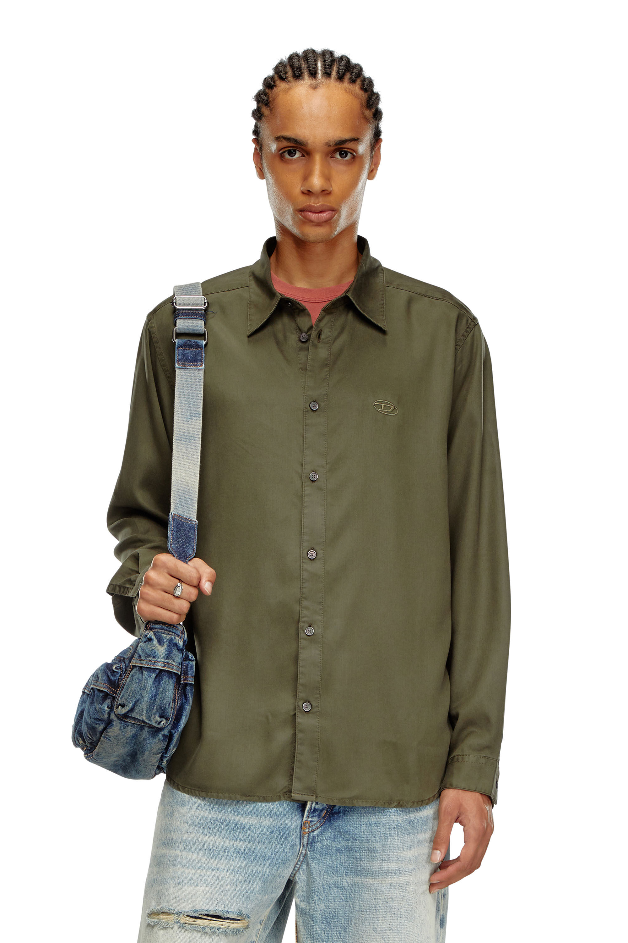 Diesel - S-SIMPLY-C, Man Fluid shirt with logo embroidery in Green - Image 3