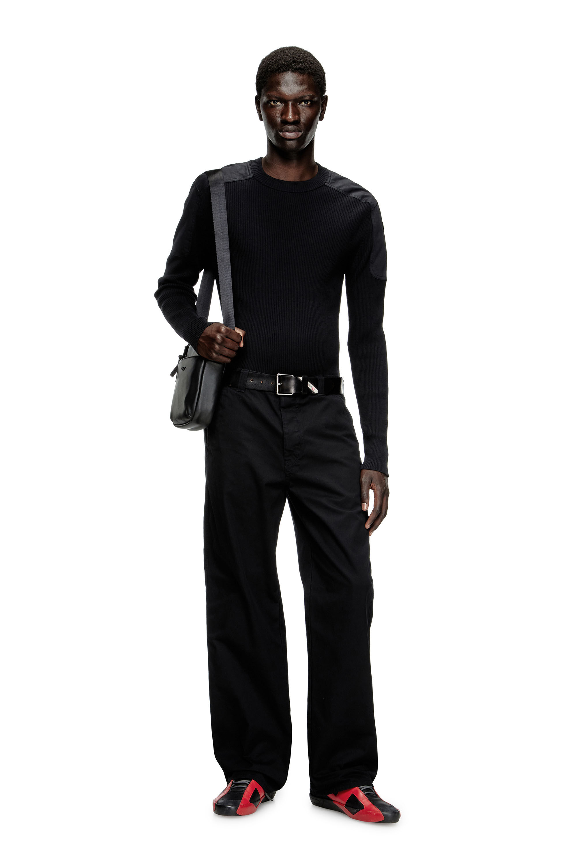 Diesel - K-MARTIN, Man's Ribbed jumper with shoulder panels in Black - 1