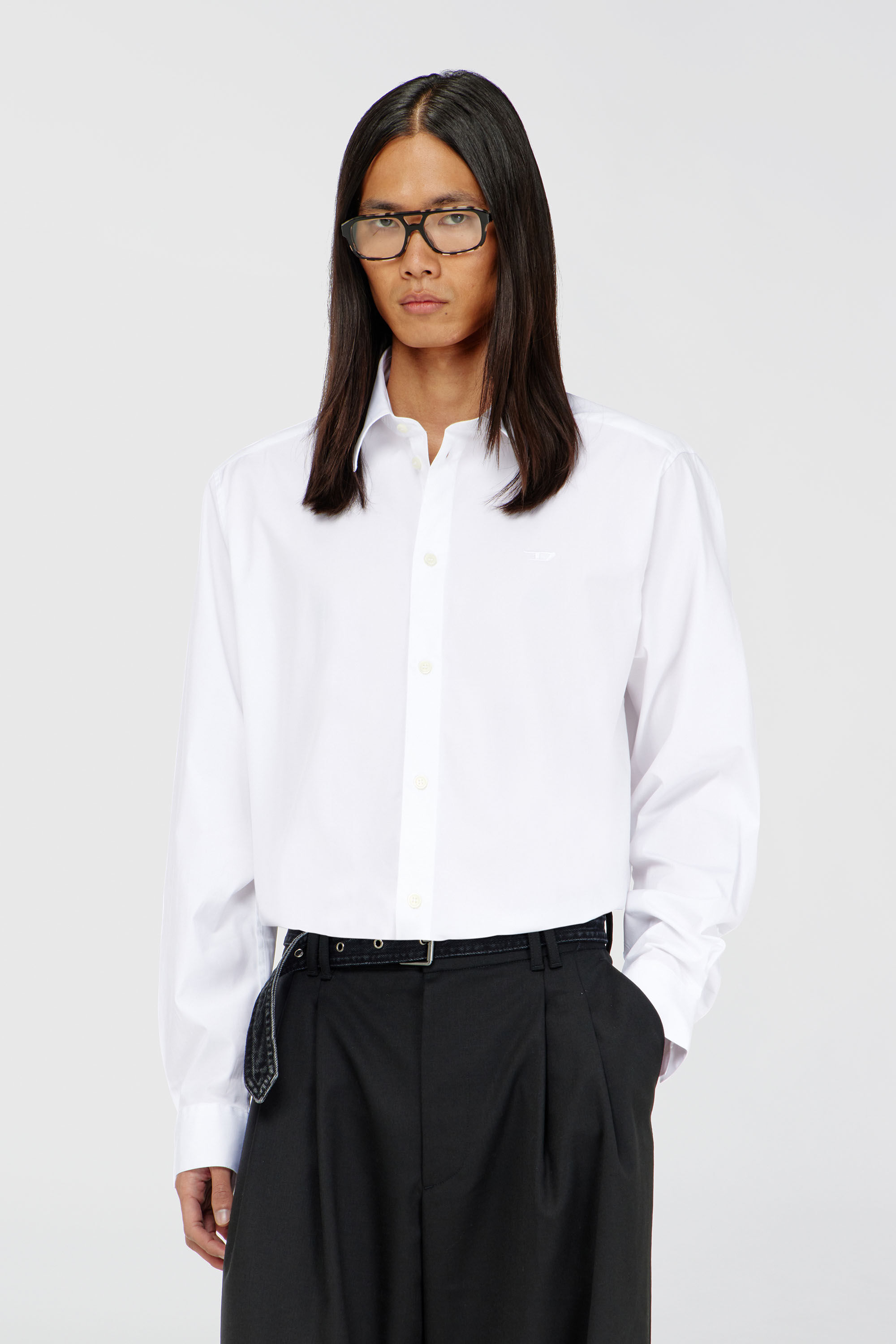 Diesel - S-SIMPLY-NA-GSBH, Man's Shirt in stretch poplin with D embroidery in White - 3