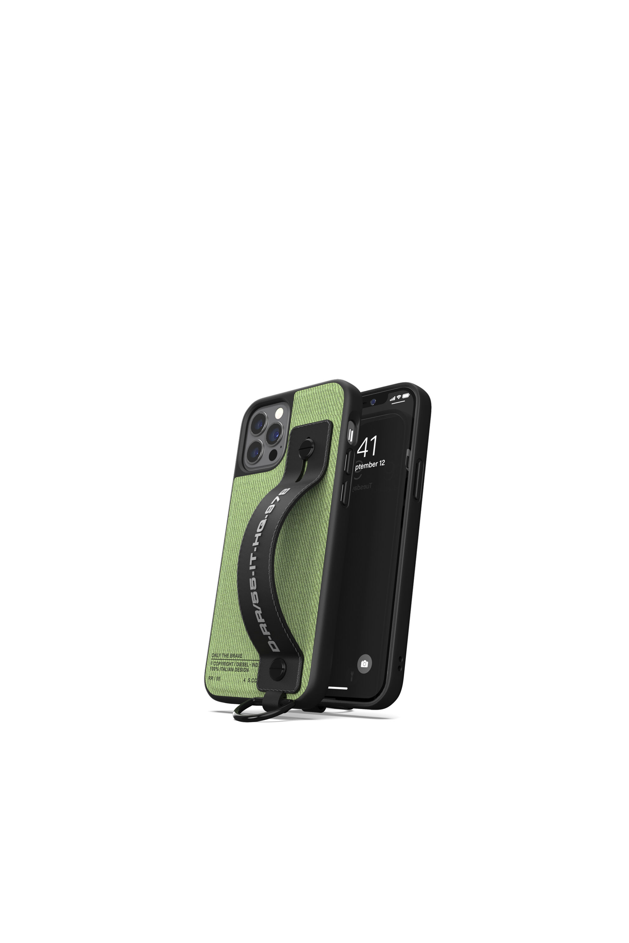 Diesel - 44291  HANDSTRAP CASE, Unisex Handstrap case utility twill for iPhone 12 / 12 Pro in Green - Image 3