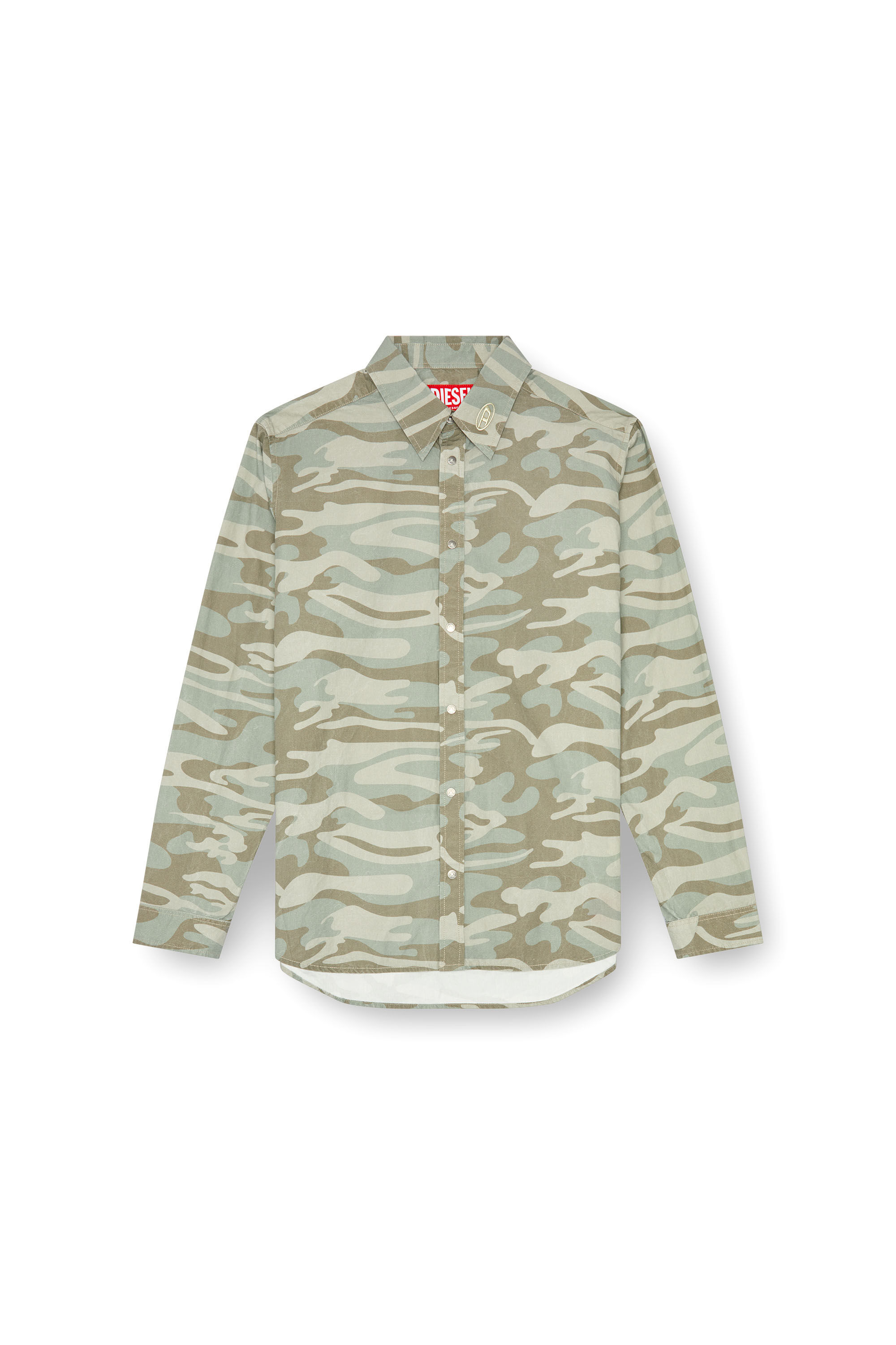 Diesel - S-HOLTE, Man's Poplin shirt with camo print in Military Green - 2