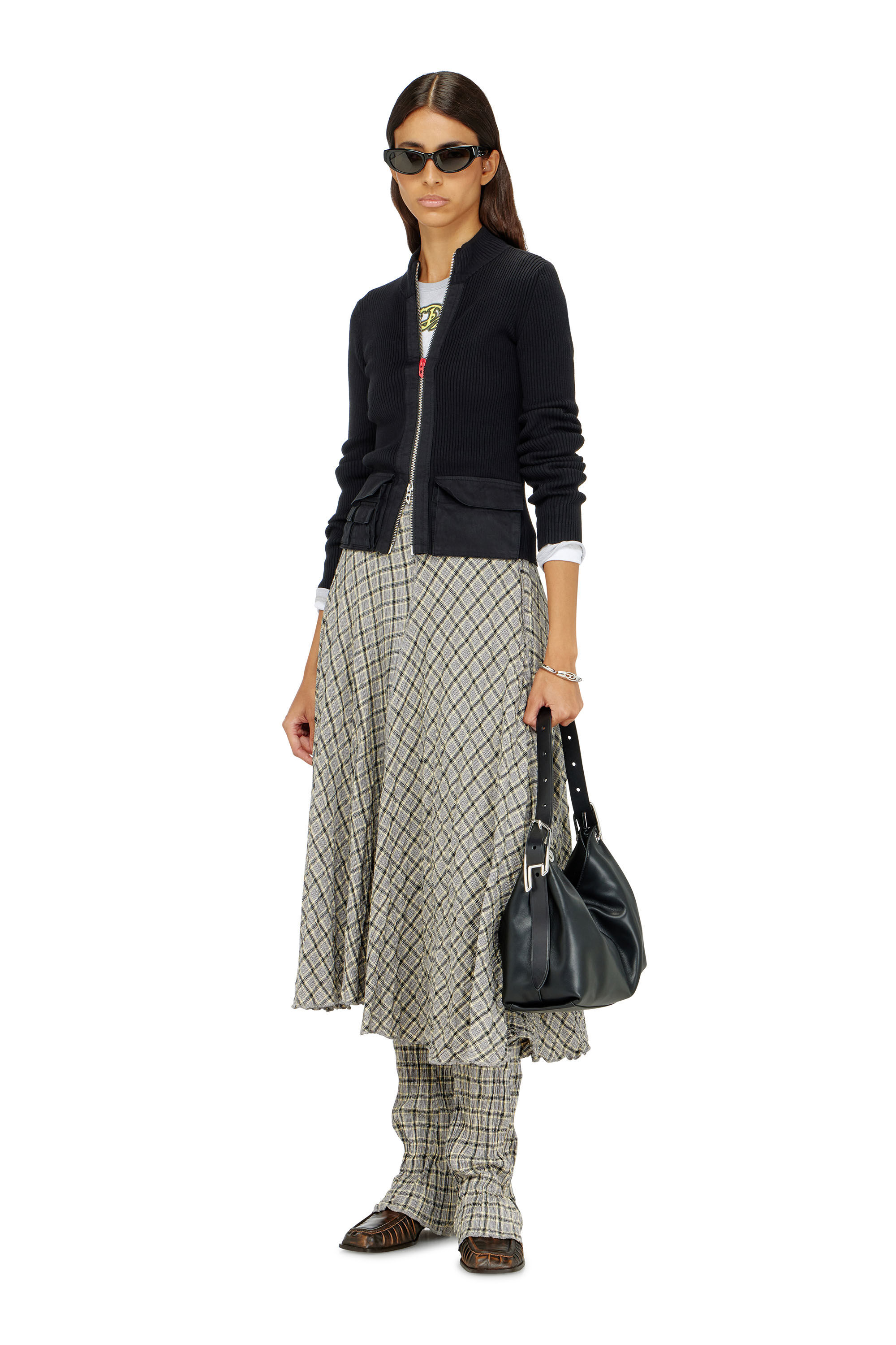 Diesel - M-MELISSA, Woman's Ribbed cardigan with cargo pockets in Black - 1