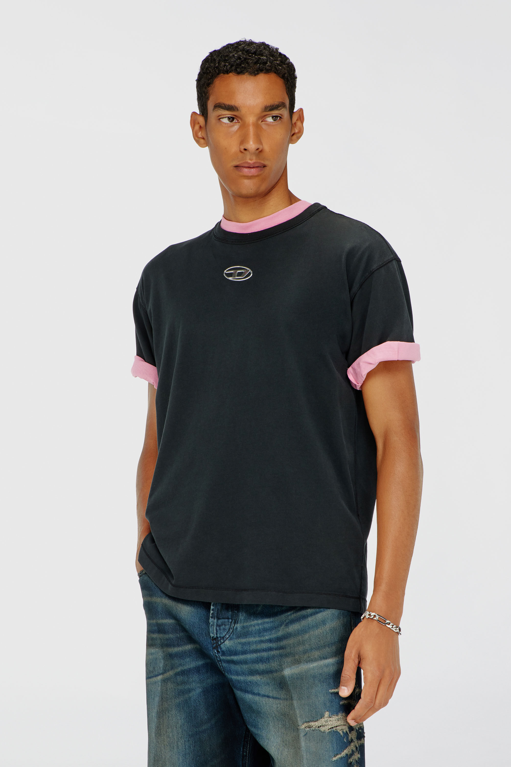 Diesel - T-NORM-IOD, Man's Light cotton T-shirt with metallic Oval D logo in Black - 3