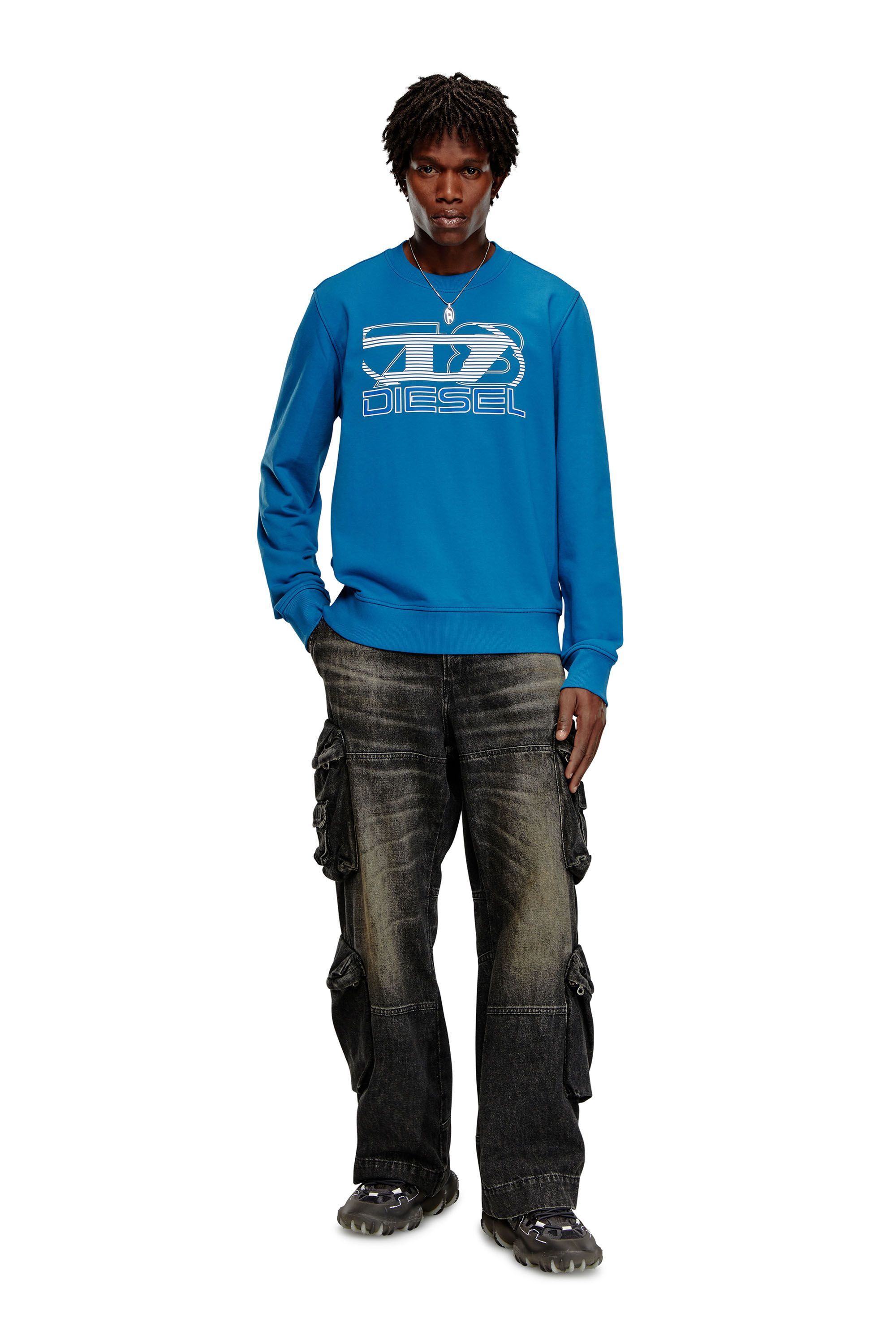 Diesel - S-GINN-K43, Man Sweatshirt with logo print in Blue - Image 1