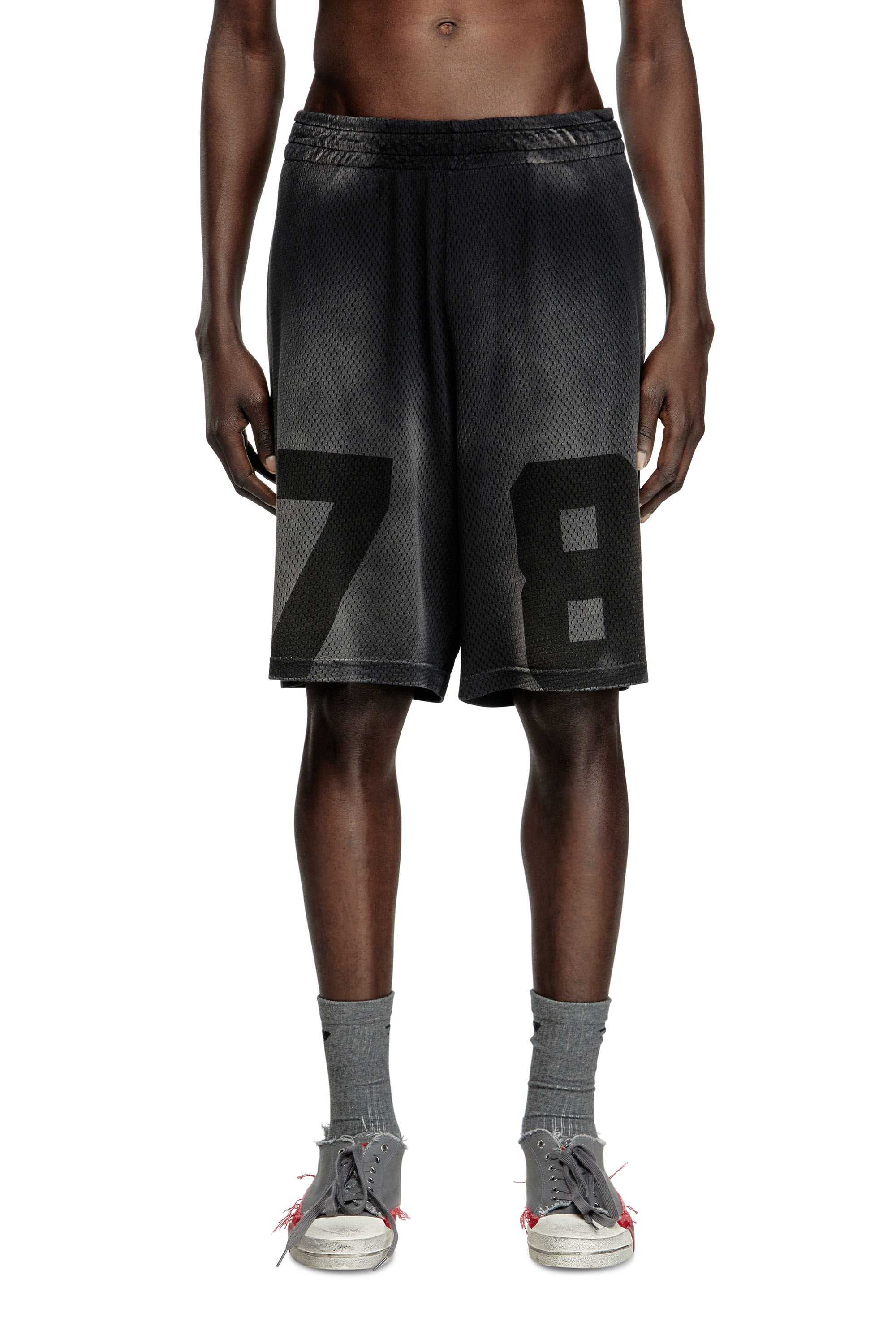 Diesel - P-TAIN-MESH, Man's Jersey and mesh shorts with faded effect in Black - 3
