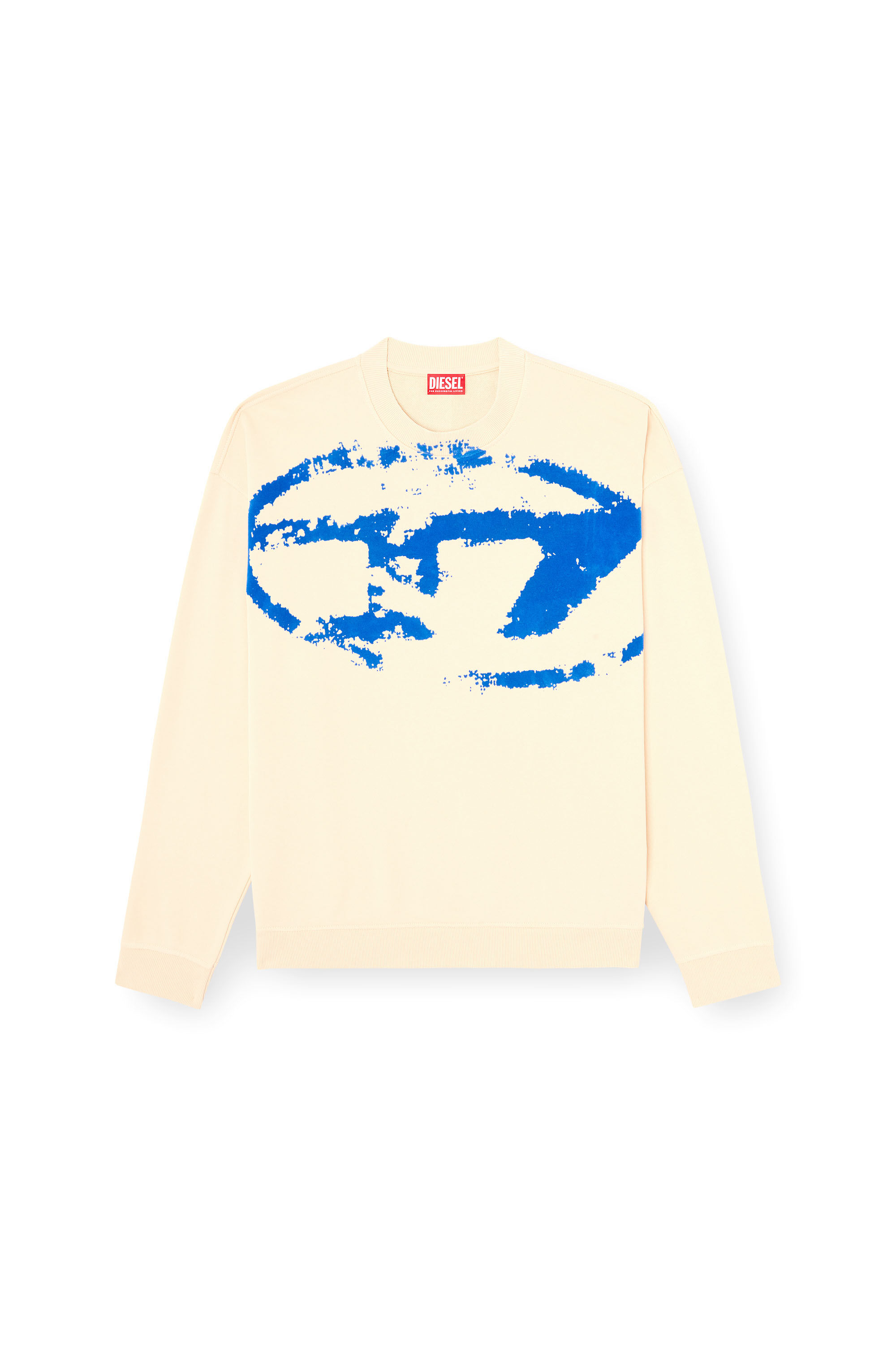 Diesel - S-BOXT-N5, Man's Sweatshirt with distressed flocked logo in Beige/Blue - 2