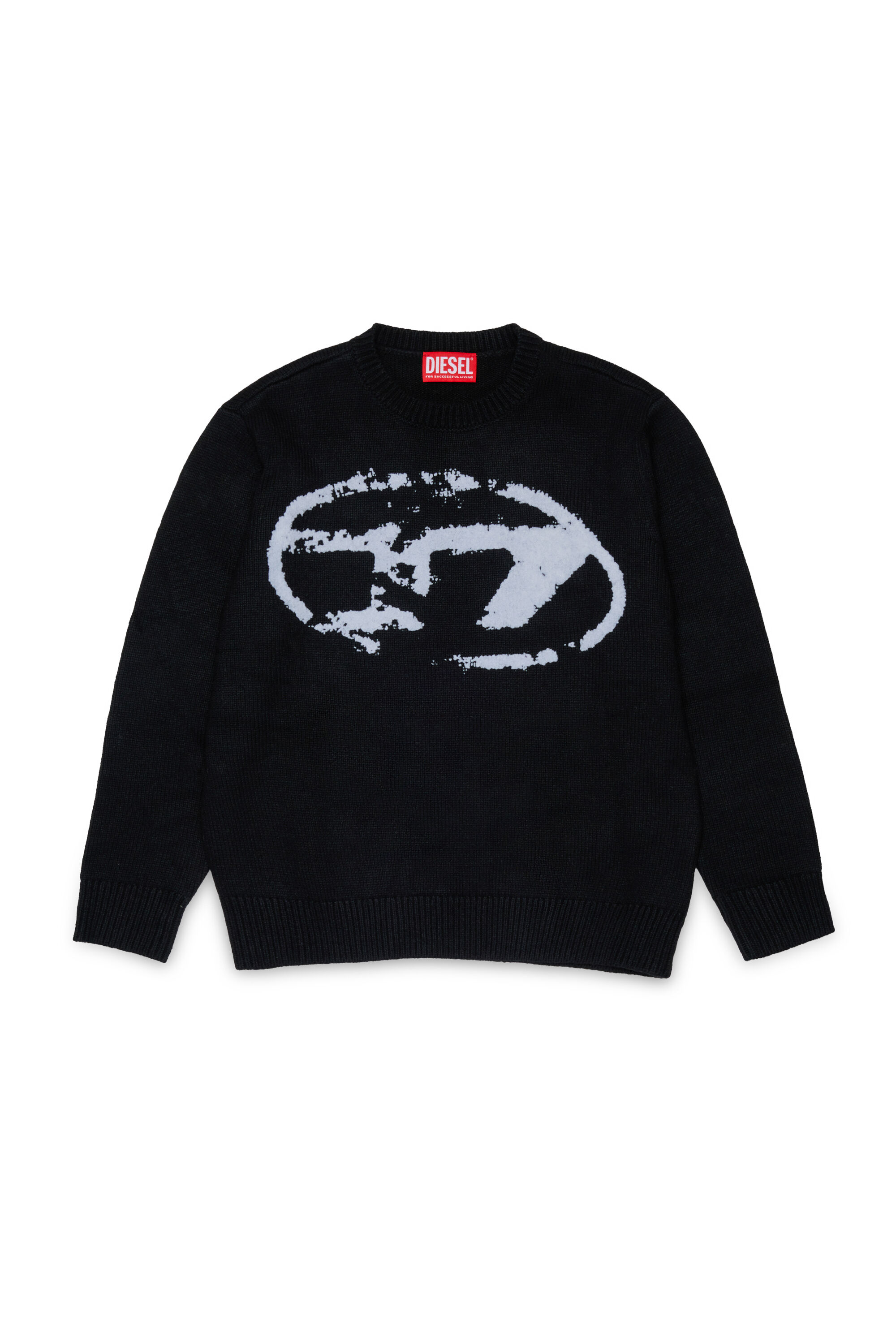 Diesel - KLEDI OVER, Man's Crewneck wool blend sweater with print in Black - 1