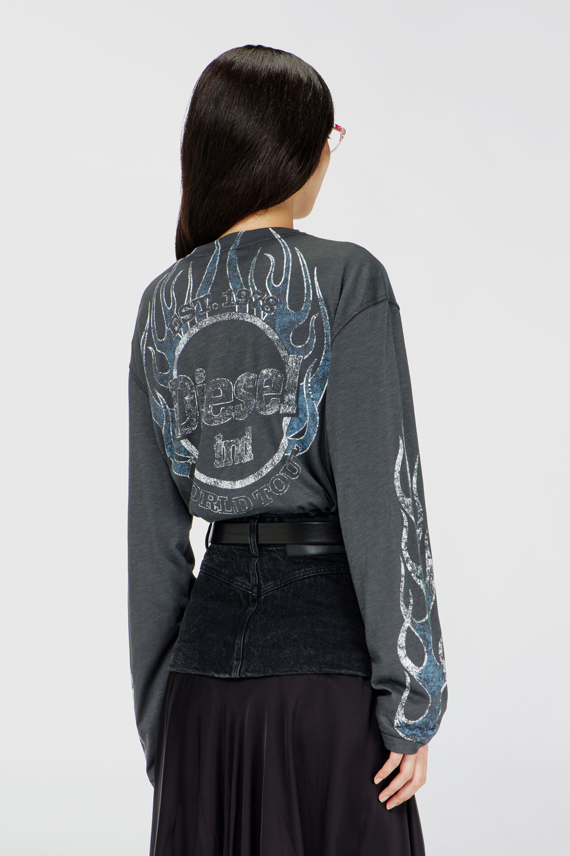Diesel - T-HILARY-LS-B3, Woman's Long-sleeve T-shirt in slub jersey with crack print in Dark grey - 4
