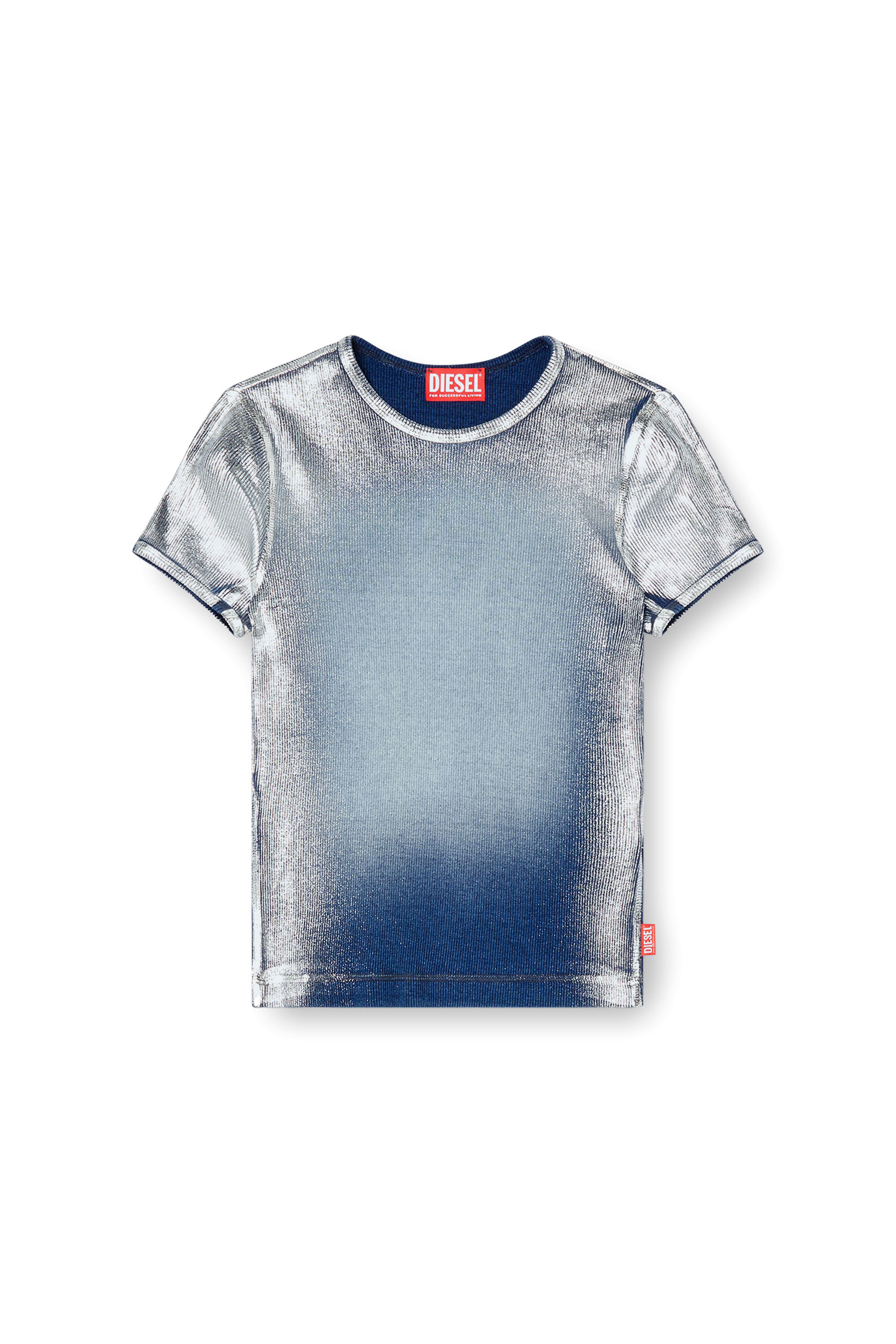 Diesel - T-ELE-LONG-Q1, Woman's Faded metallic T-shirt in Light Blue - 2