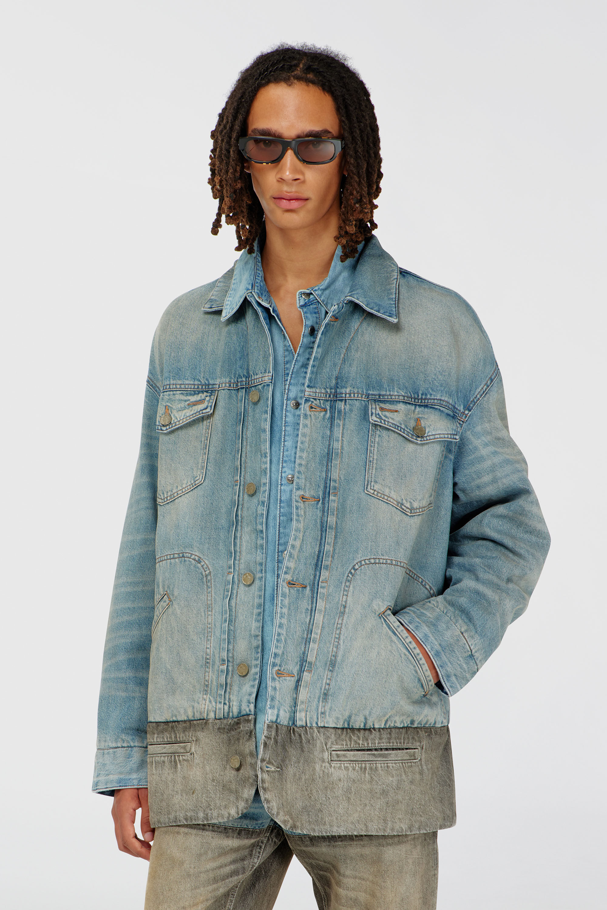 Diesel - D-ARI-S, Man's Denim jacket with contrast hem in Grey/Blue - 3