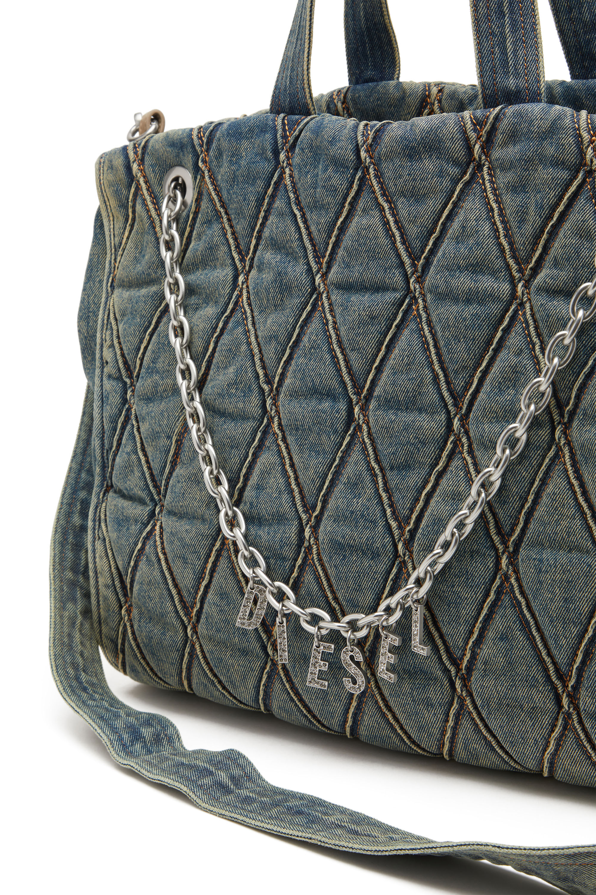Diesel - CHARM-D SHOPPER, Woman Charm-D-Tote bag in Argyle quilted denim in Blue - Image 2