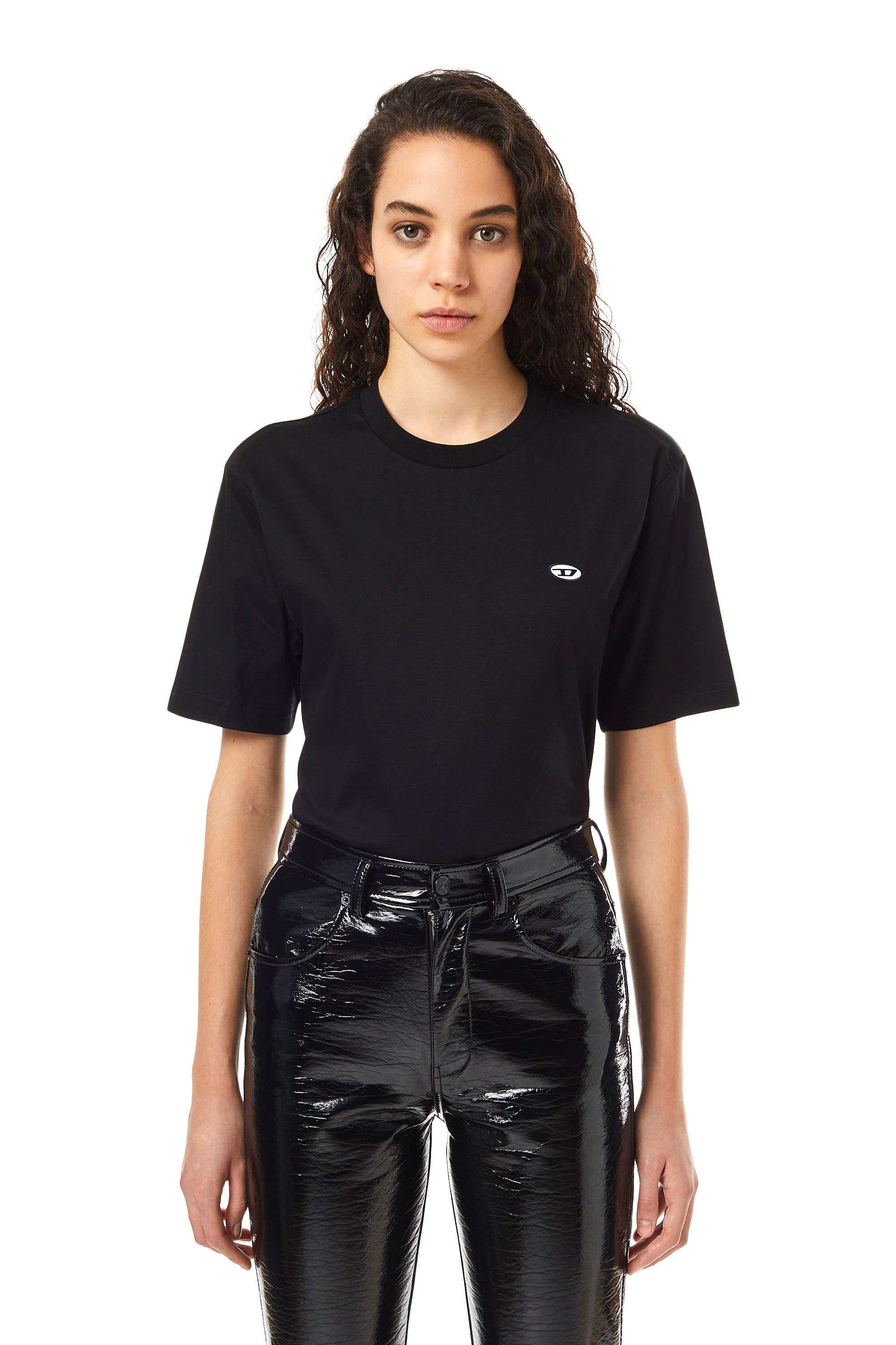 Diesel - T-JUSTINE-DOVAL-PJ, Woman T-shirt with oval D patch in Black - Image 3