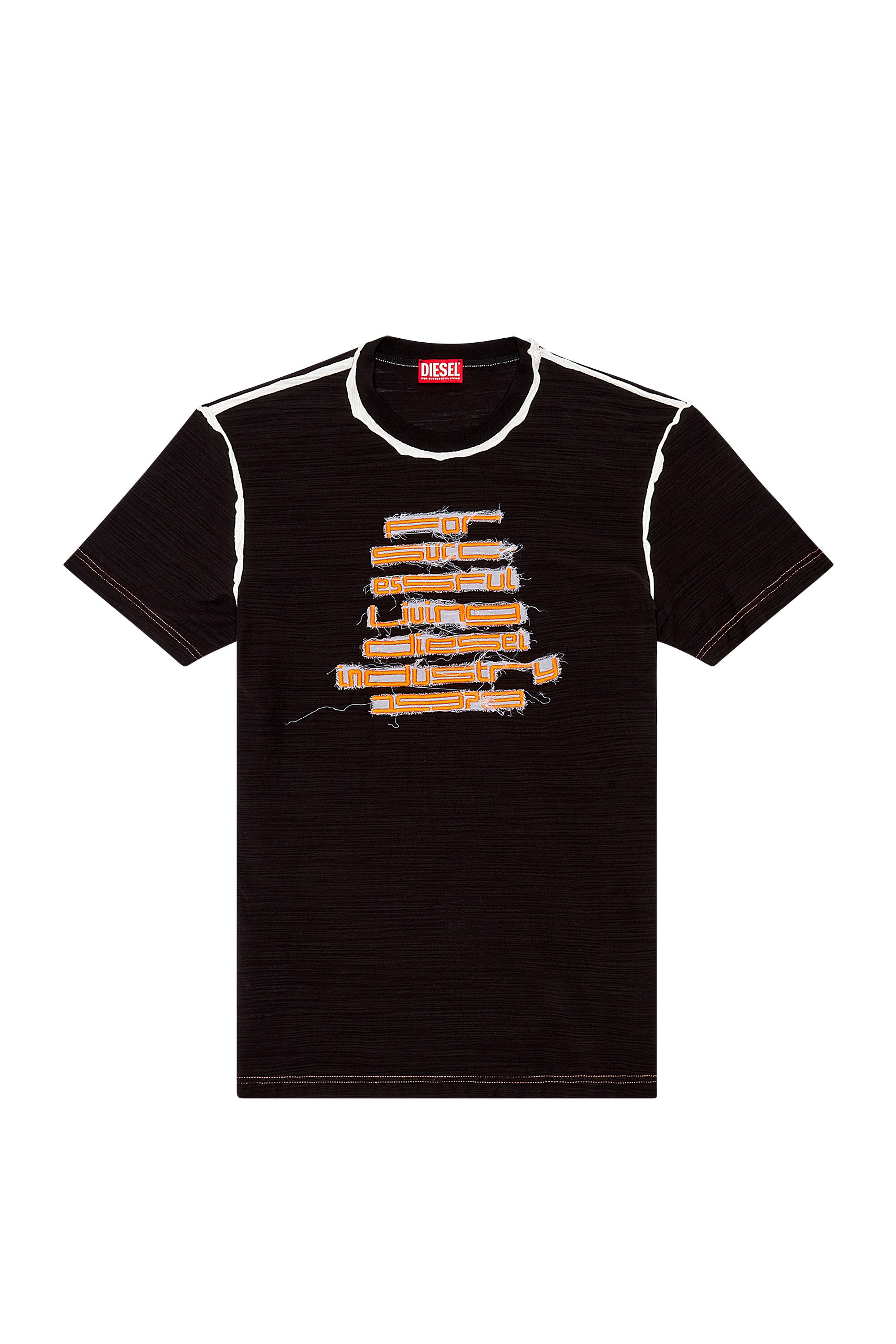 Diesel - T-DIEGOR-RAW-N2, Man Logo-embroidered T-shirt in slub cotton in Black - Image 2