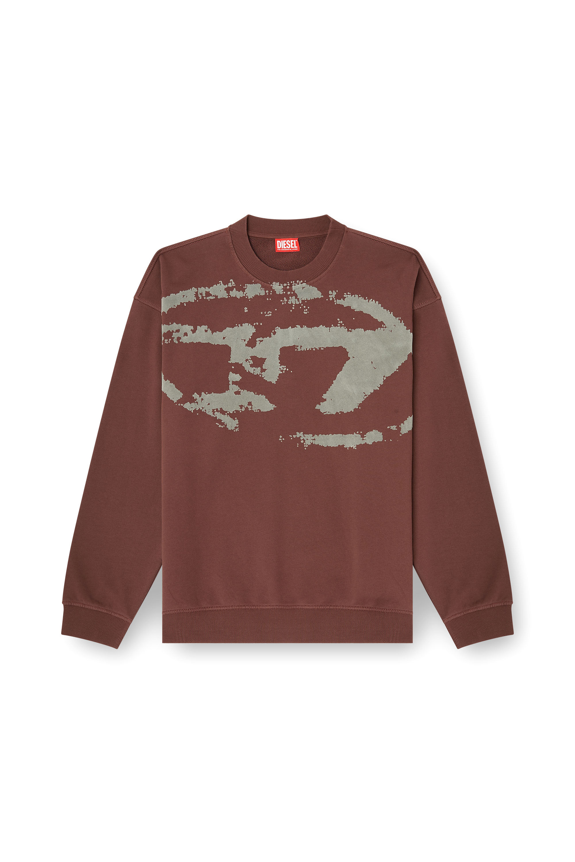 Diesel - S-BOXT-N5, Man's Cotton sweatshirt with flocked Oval D in Brown - 2