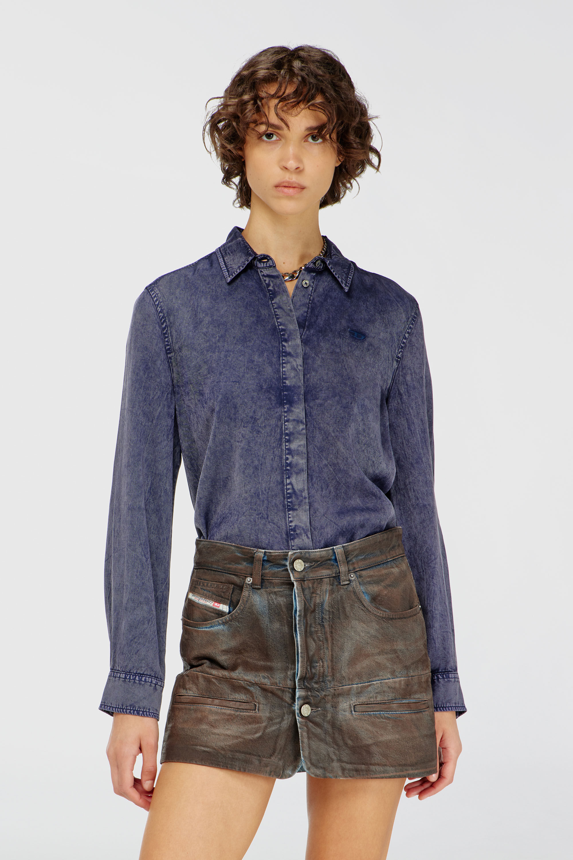 Diesel - C-RONORY-B2, Woman's Fluid shirt in denim-effect viscose in Dark Blue - 3