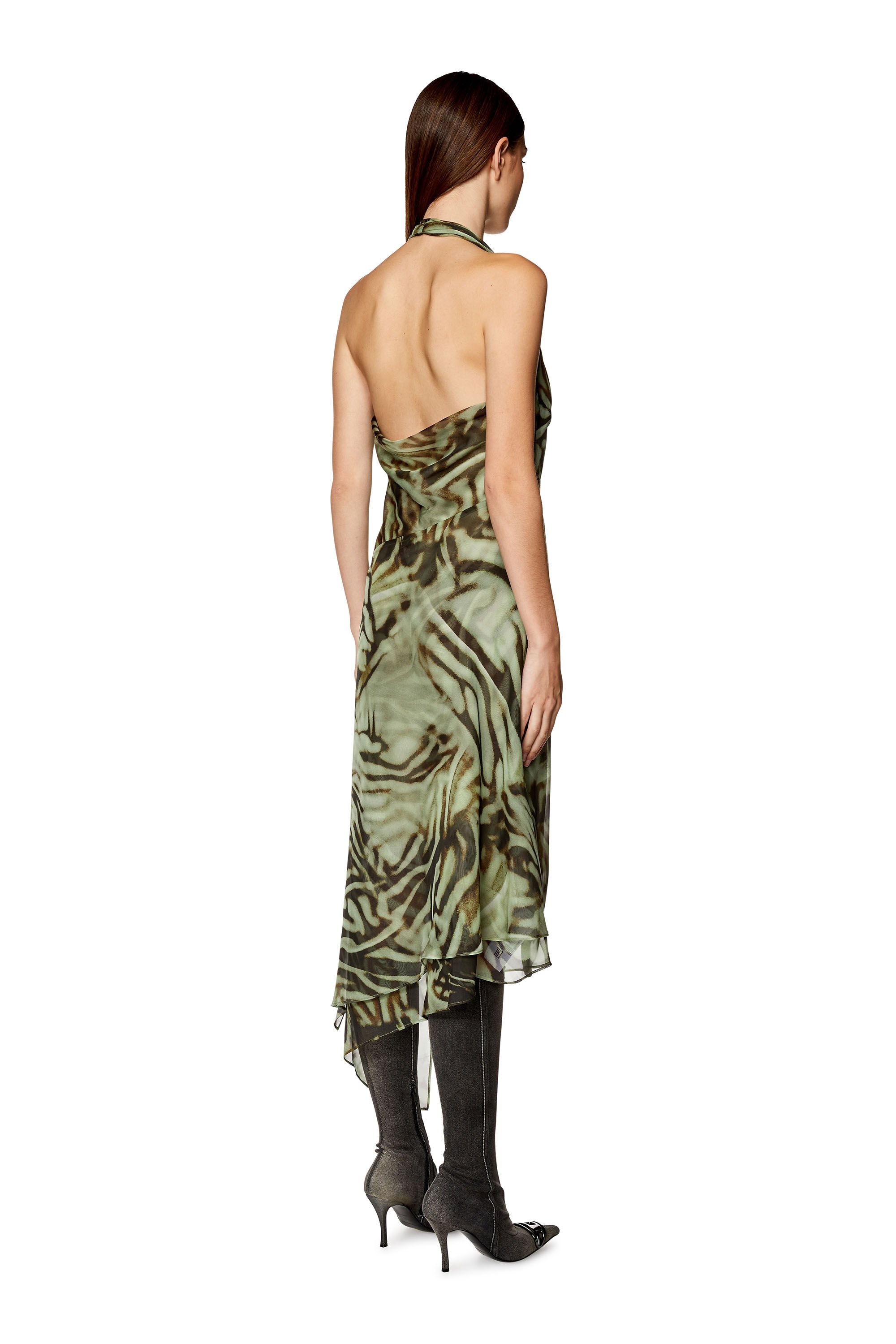 Diesel - D-STINT, Woman Asymmetric midi dress in camo chiffon in Green - Image 3