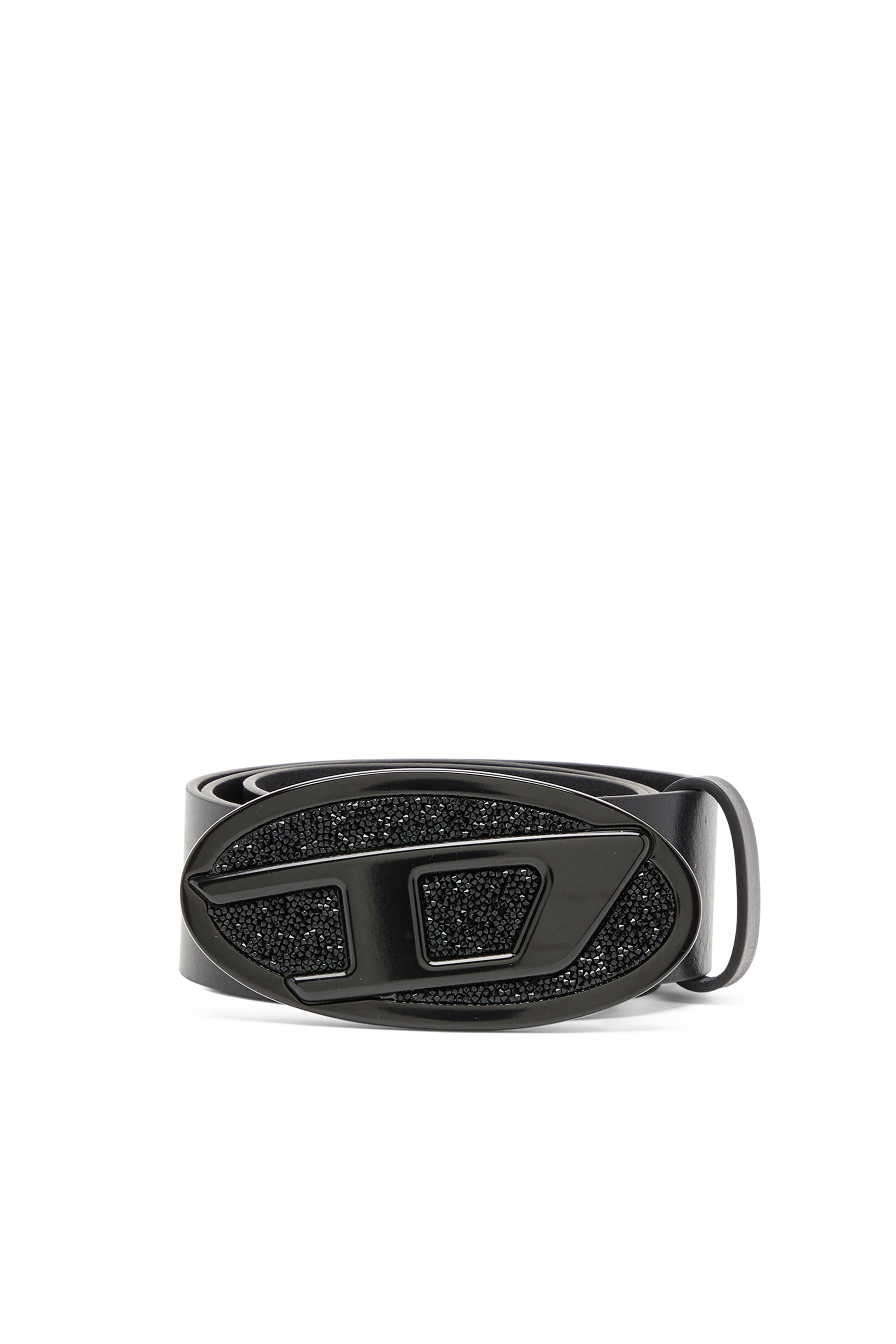Diesel - B-1DR 2.0 FULL ROCKS, Woman's 4cm leather belt with rhinestone Oval D buckle in Black - 1