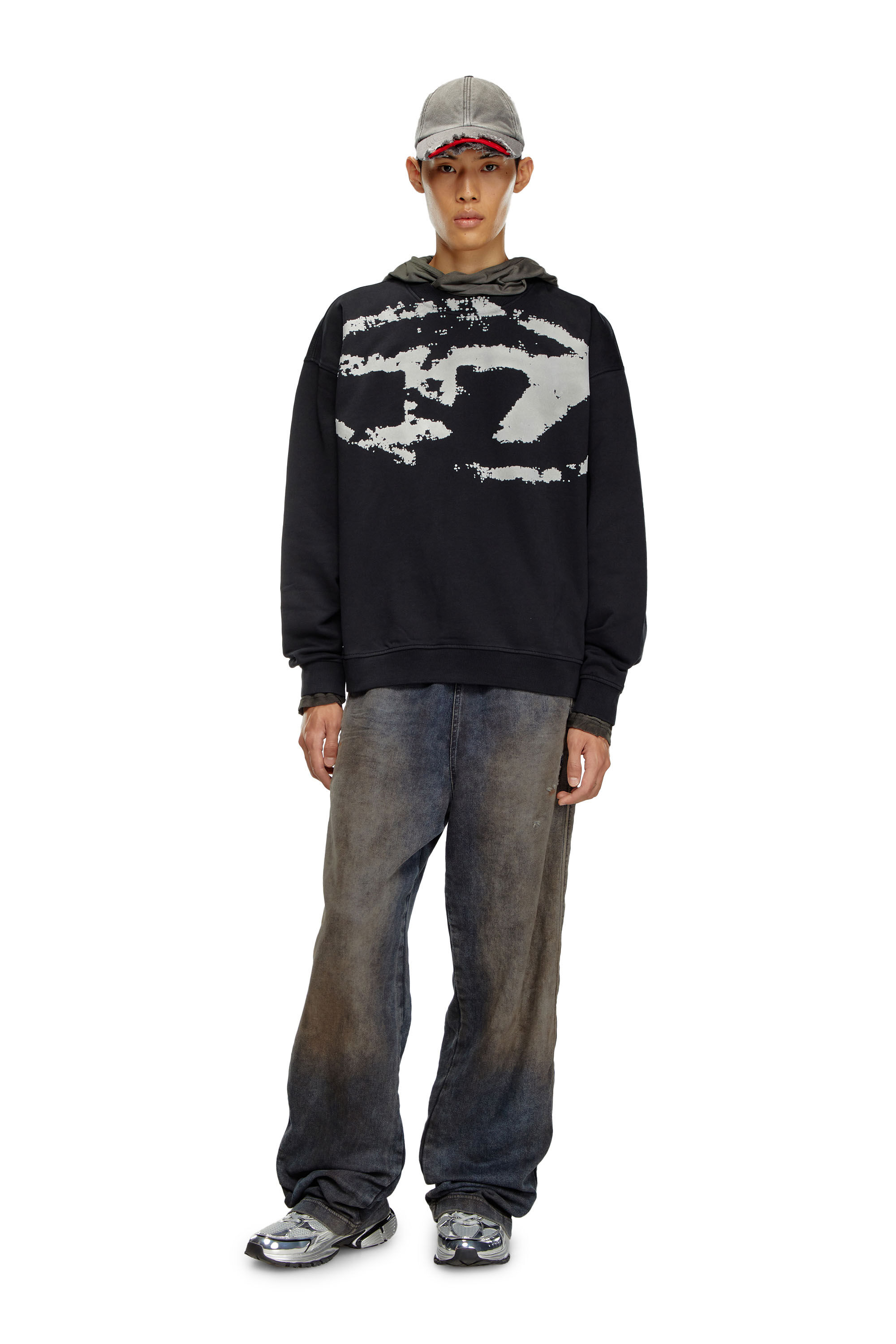 Diesel - S-BOXT-N5, Man Sweatshirt with distressed flocked logo in Black - Image 1