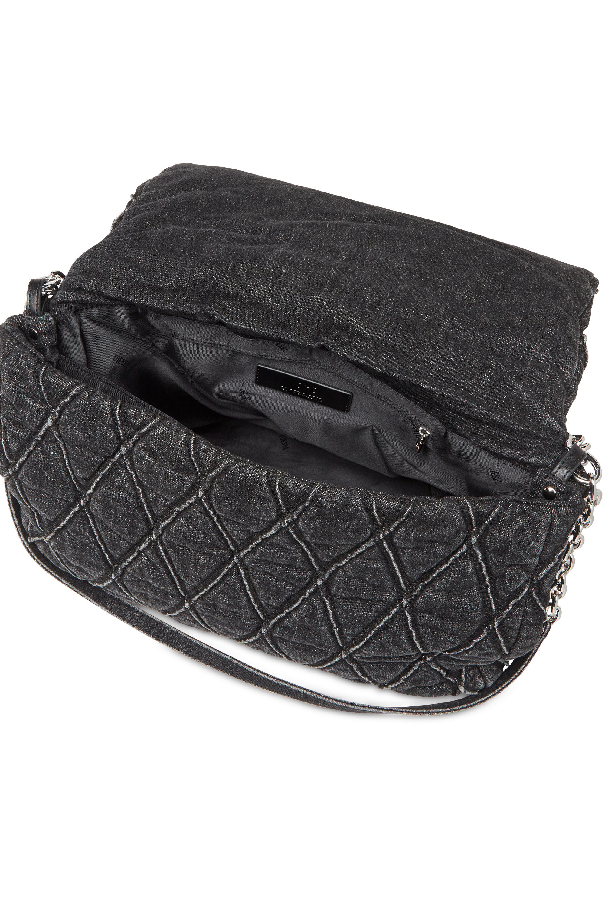 Diesel - CHARM-D SHOULDER L, Woman Charm-D L-Large shoulder bag in quilted denim in Black - Image 5