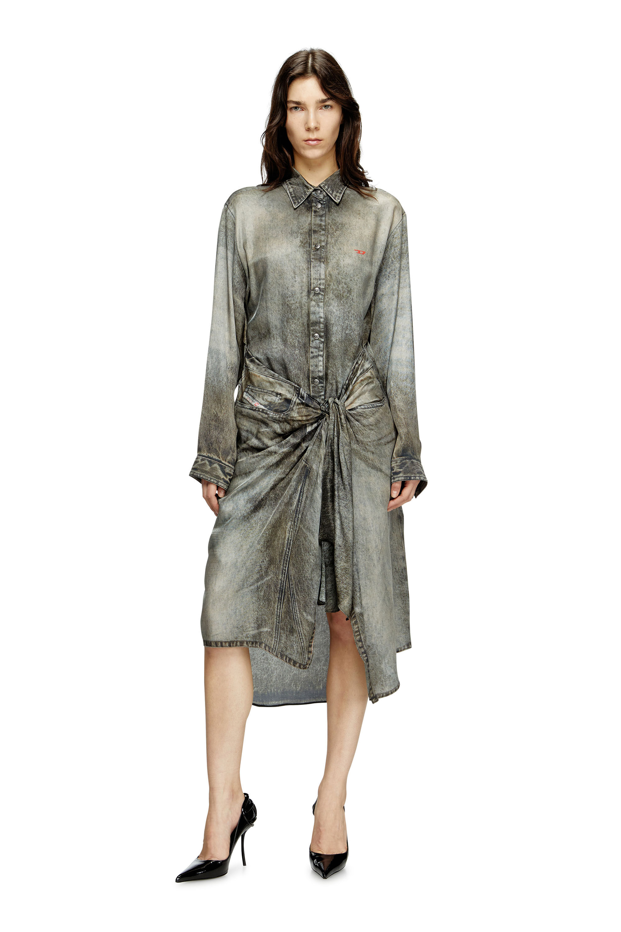 Diesel - D-ILETTA, Woman's Wrap dress in denim-look viscose in Dark grey - 3