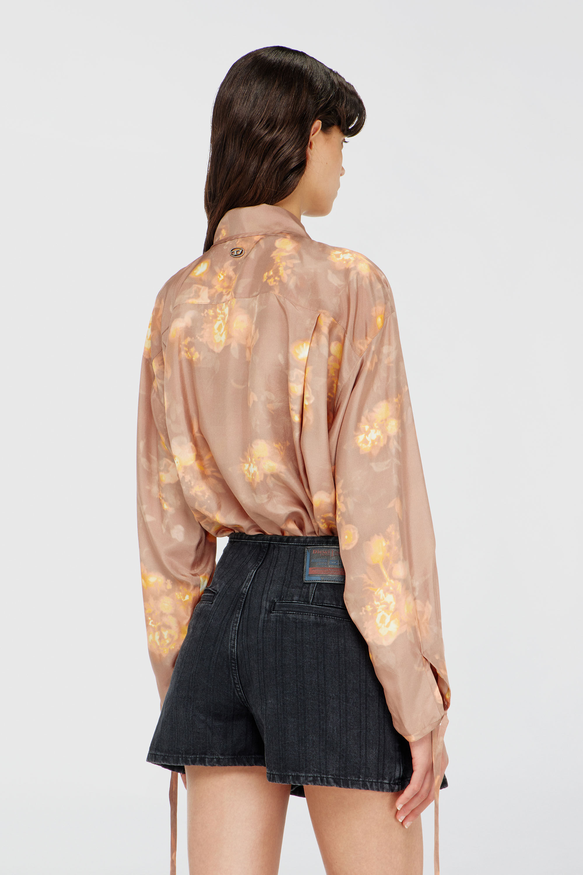 Diesel - C-ALLAS-T1, Woman's Shirt in floral-print habotai silk in Light Brown - 4