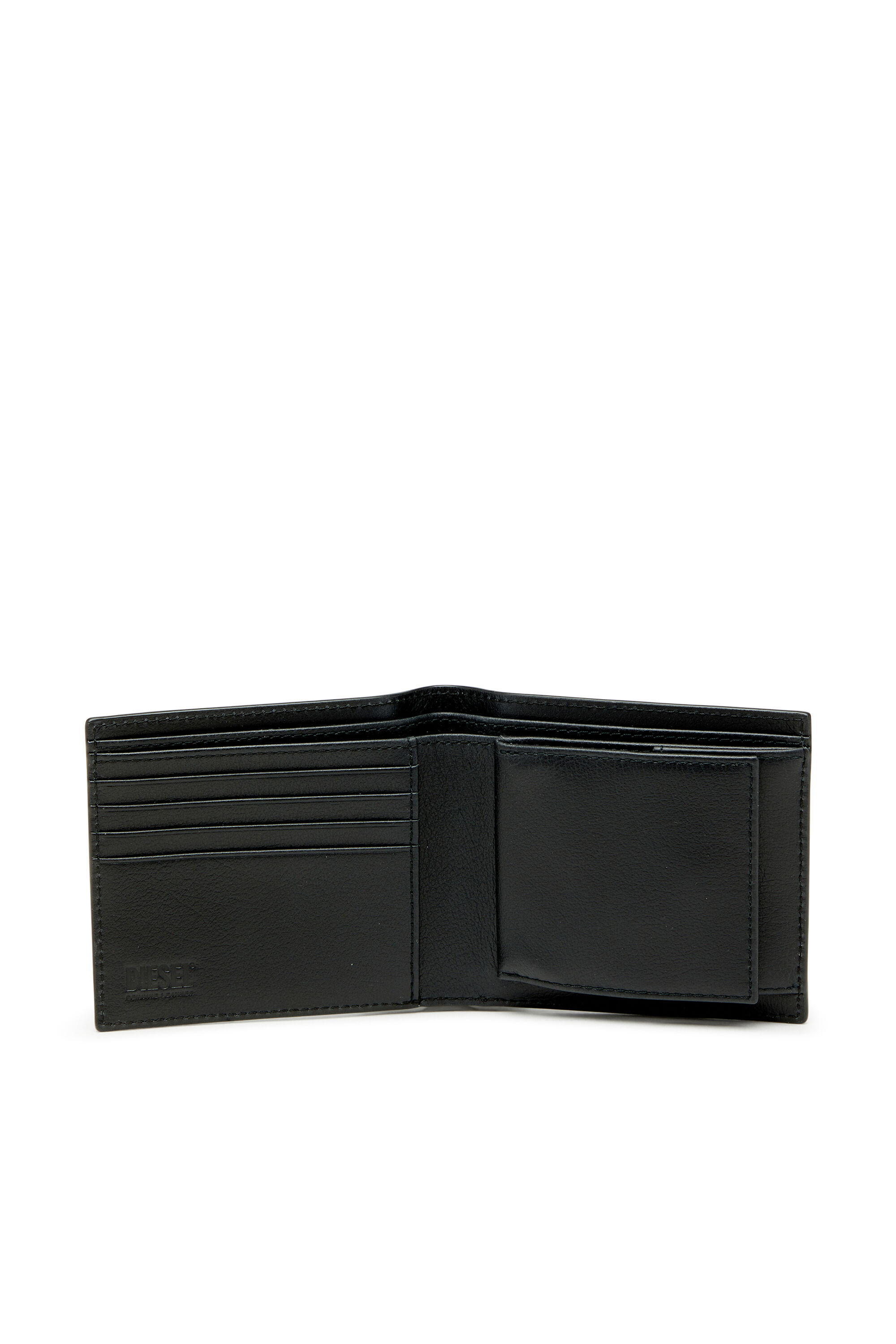 Diesel - MONOGRAM BI-FOLD COIN S 3D, Man's Leather bi-fold wallet with all-over embossed logo in Black - 3