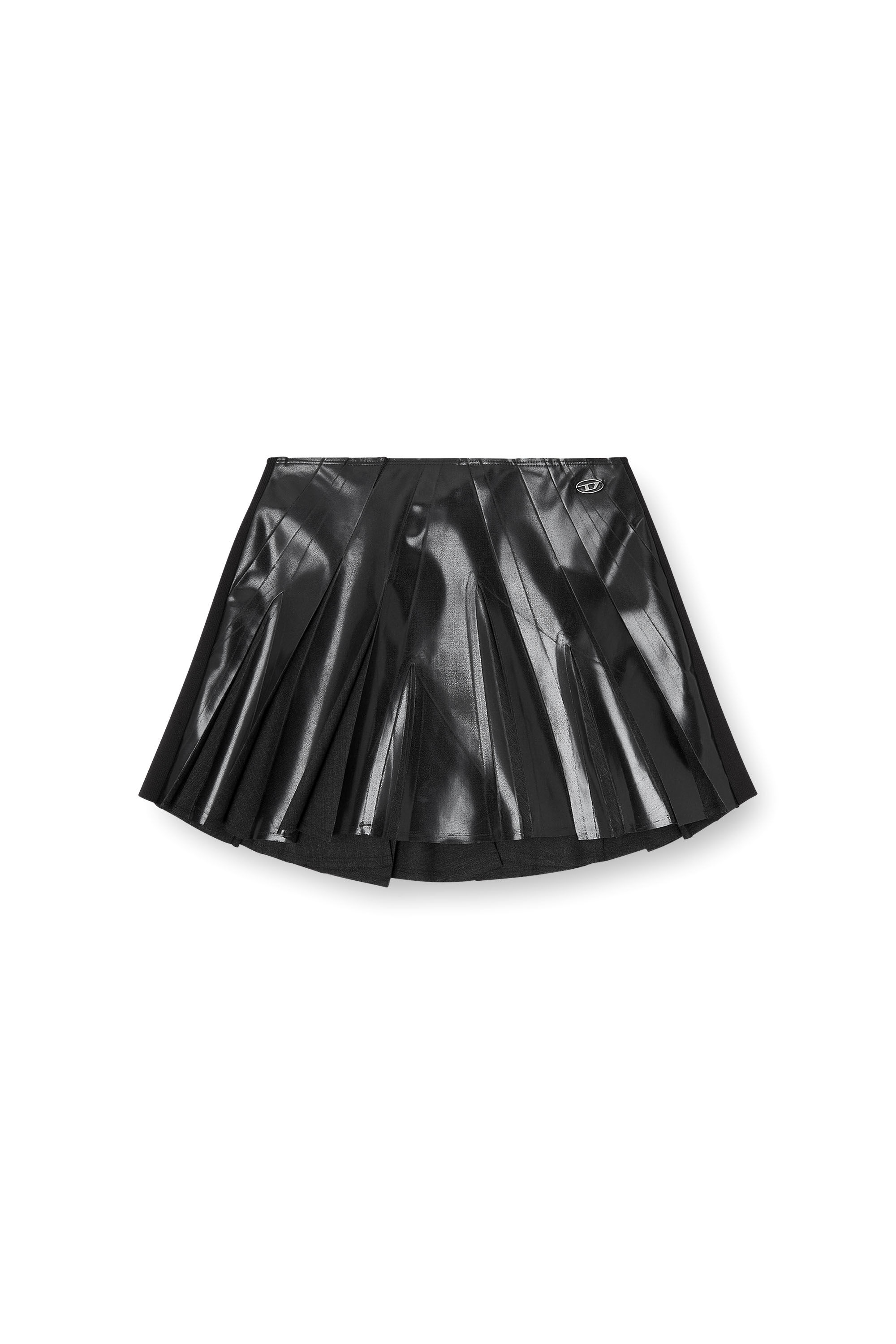 Diesel - O-ZIRC-S1, Woman's Short pleated skirt in coated suiting in Black - 2