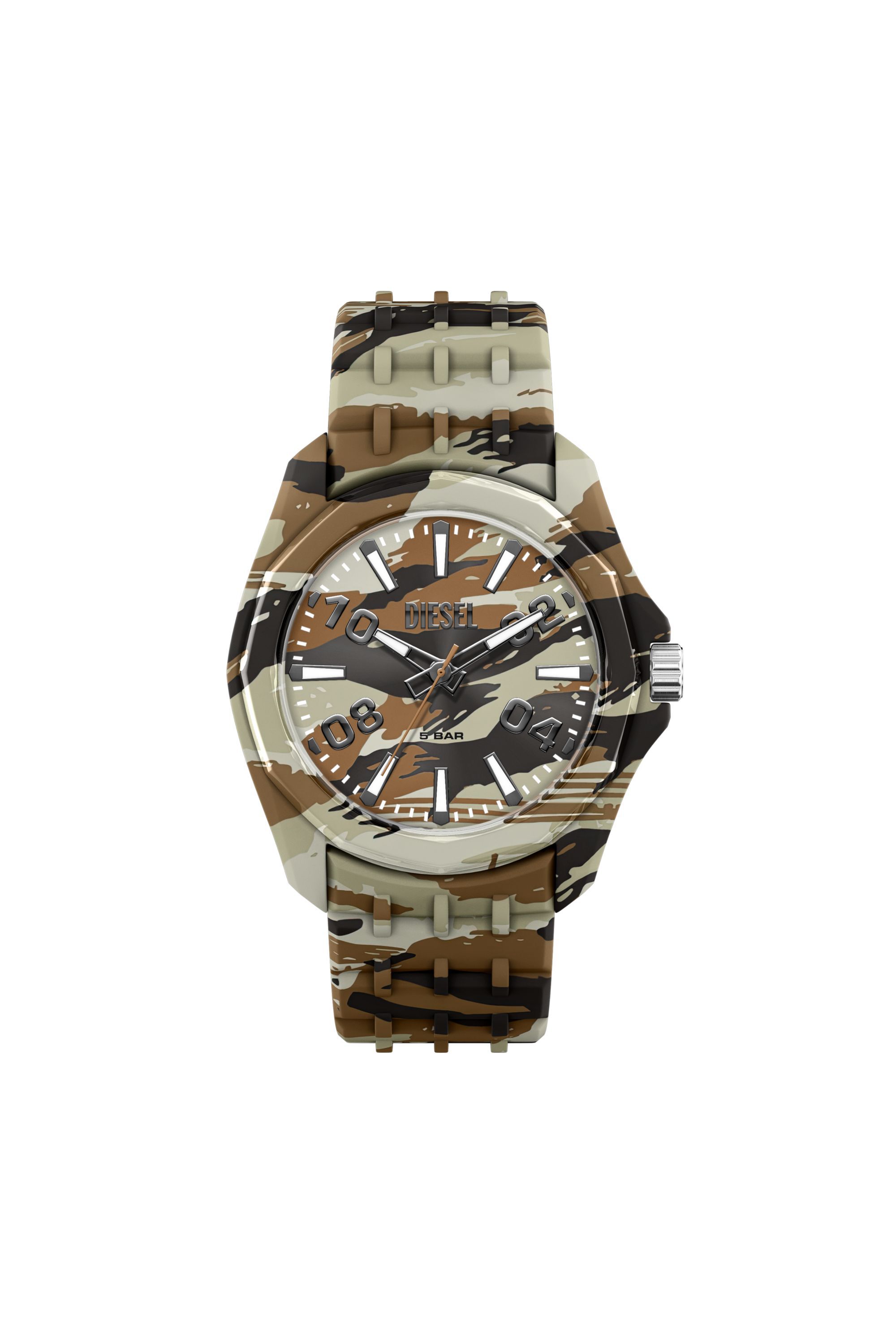 Diesel - DZ2242 WATCH, Man's Stinger camo silicone watch in Brown/Green - 1