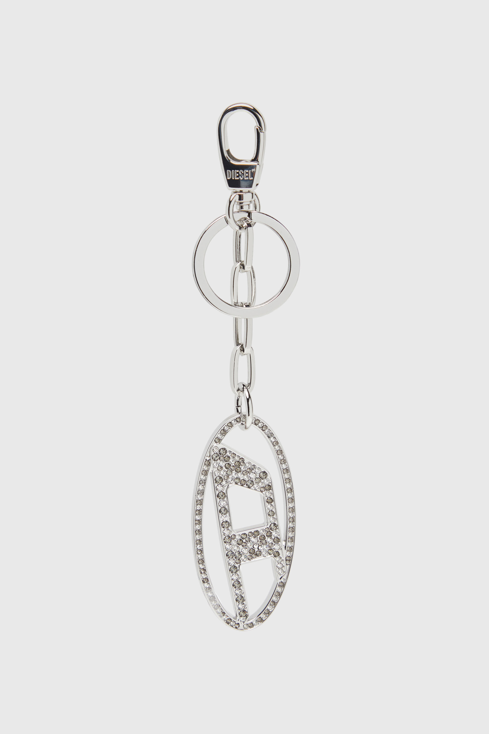 Diesel - HOLY-C, Woman's Metal Oval D keyring with crystals in Silver - 1