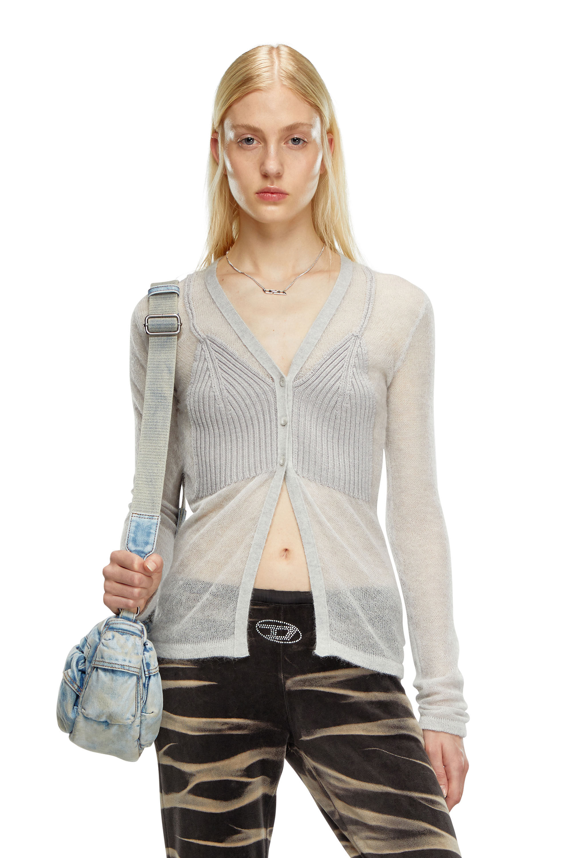 Diesel - M-ARINA, Woman Sheer cardigan with bra detail in Grey - Image 3