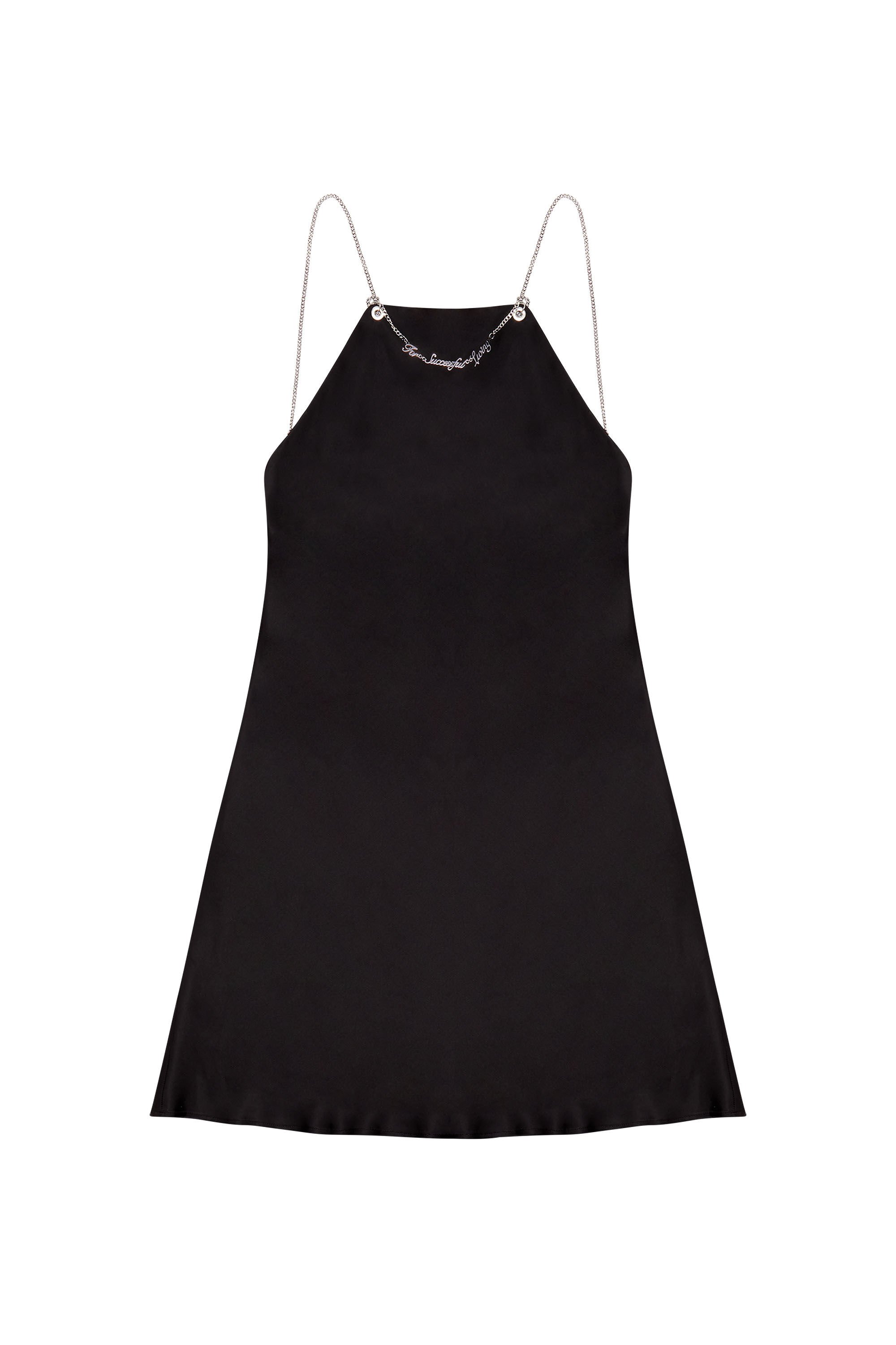 Diesel - D-ELIZ-MINI, Woman Satin mini dress with chain straps in Black - Image 2