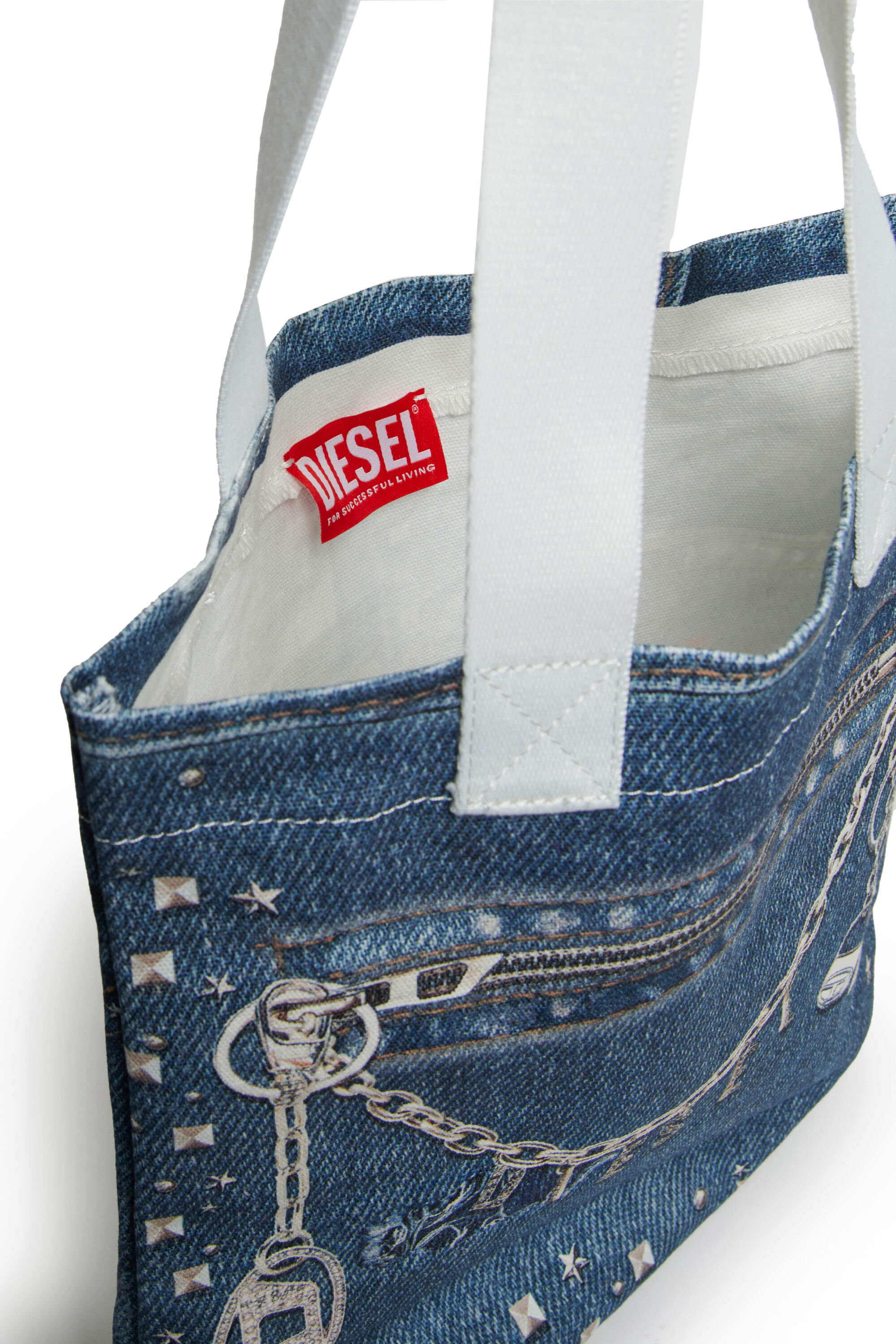 Diesel - WRISY, Woman's WRISY-Fabric bag with studs and prints in Blue - 4