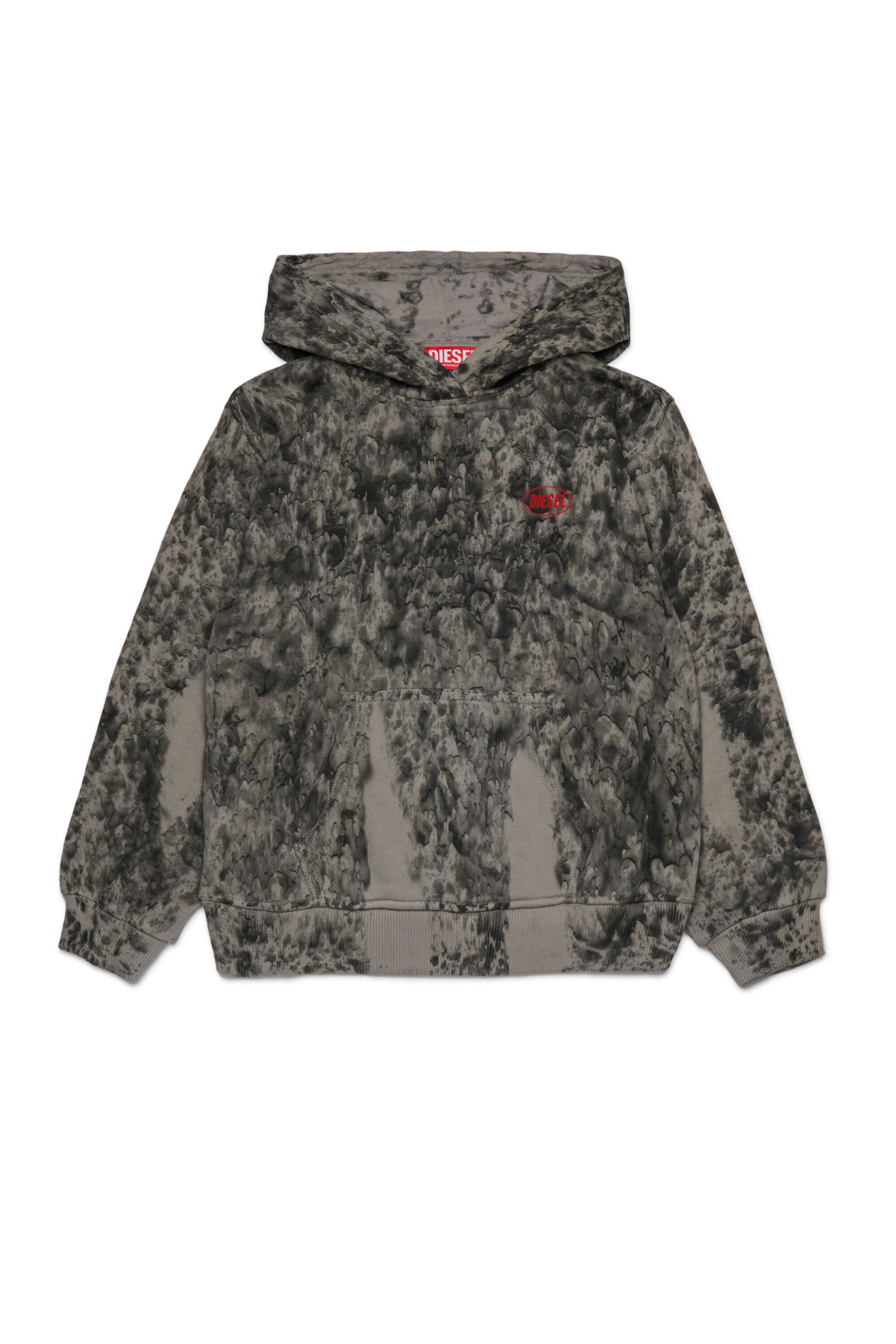 Diesel - SBOXTHOODK1 OVER, Man's Cotton hoodie with all-over print in Dark grey - 1