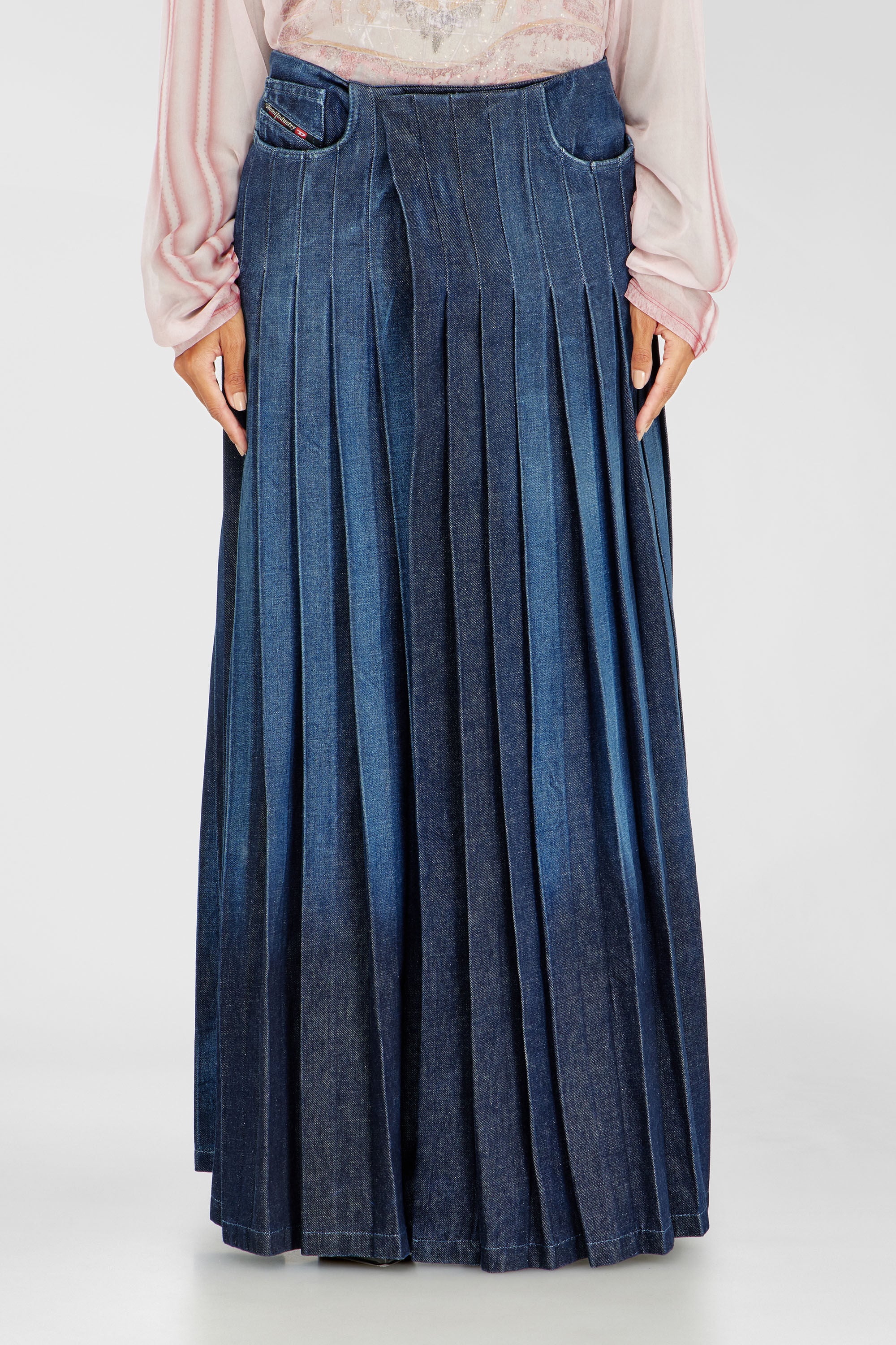 Diesel - D-QUILTY-FSJ1, Unisex's Long wrap skirt in pleated denim in Dark Blue - 5