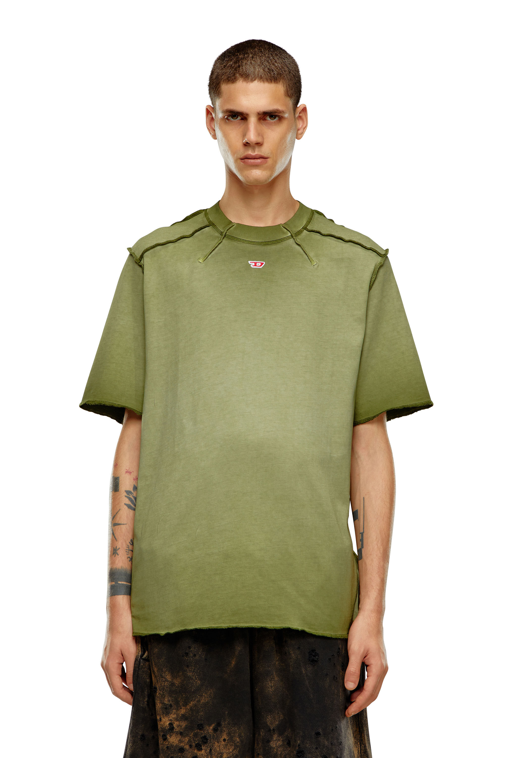 Diesel - T-ERIE-N, Man T-shirt with micro-waffle shoulders in Green - Image 5