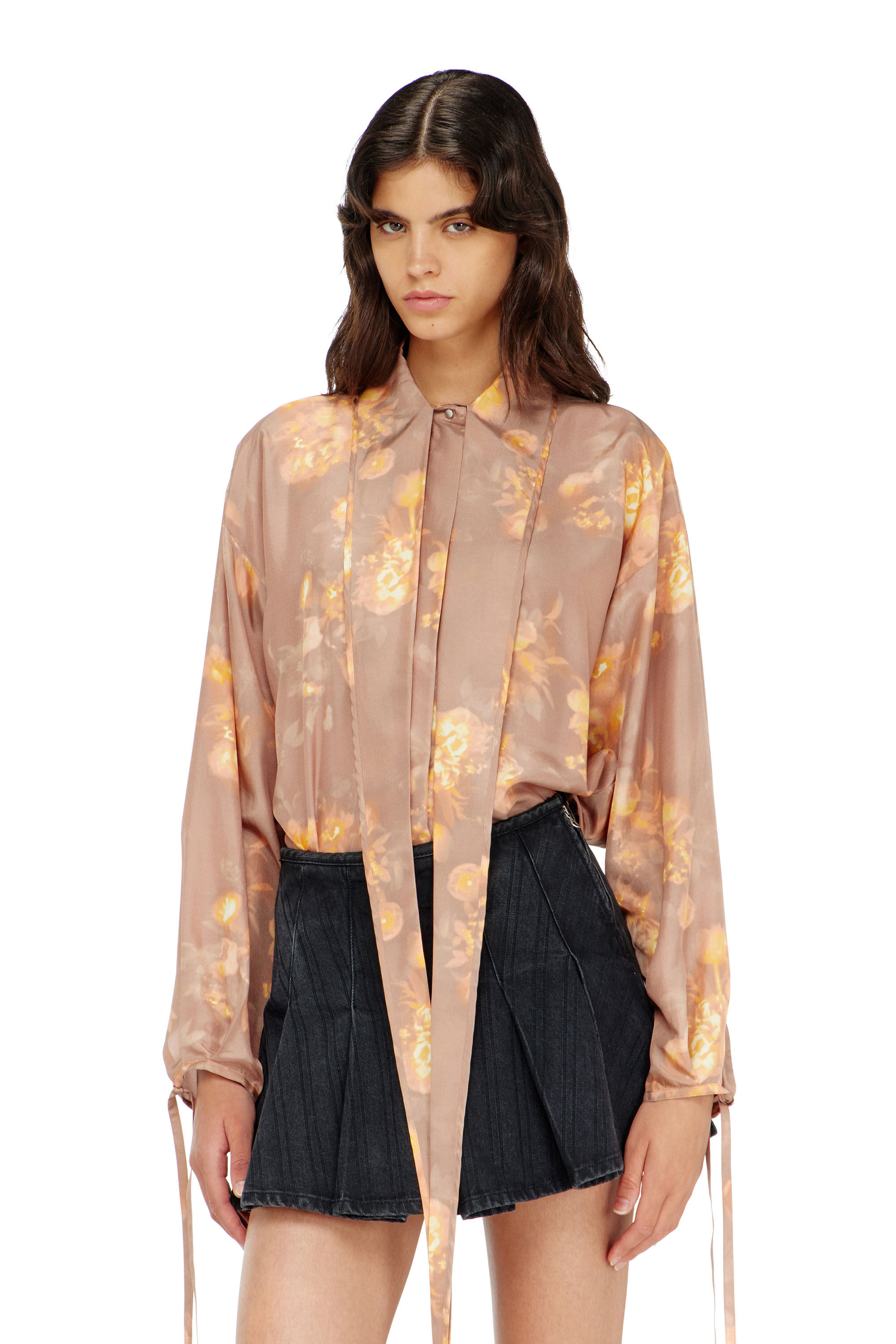 Diesel - C-ALLAS-T1, Woman's Shirt in floral-print habotai silk in null - 3