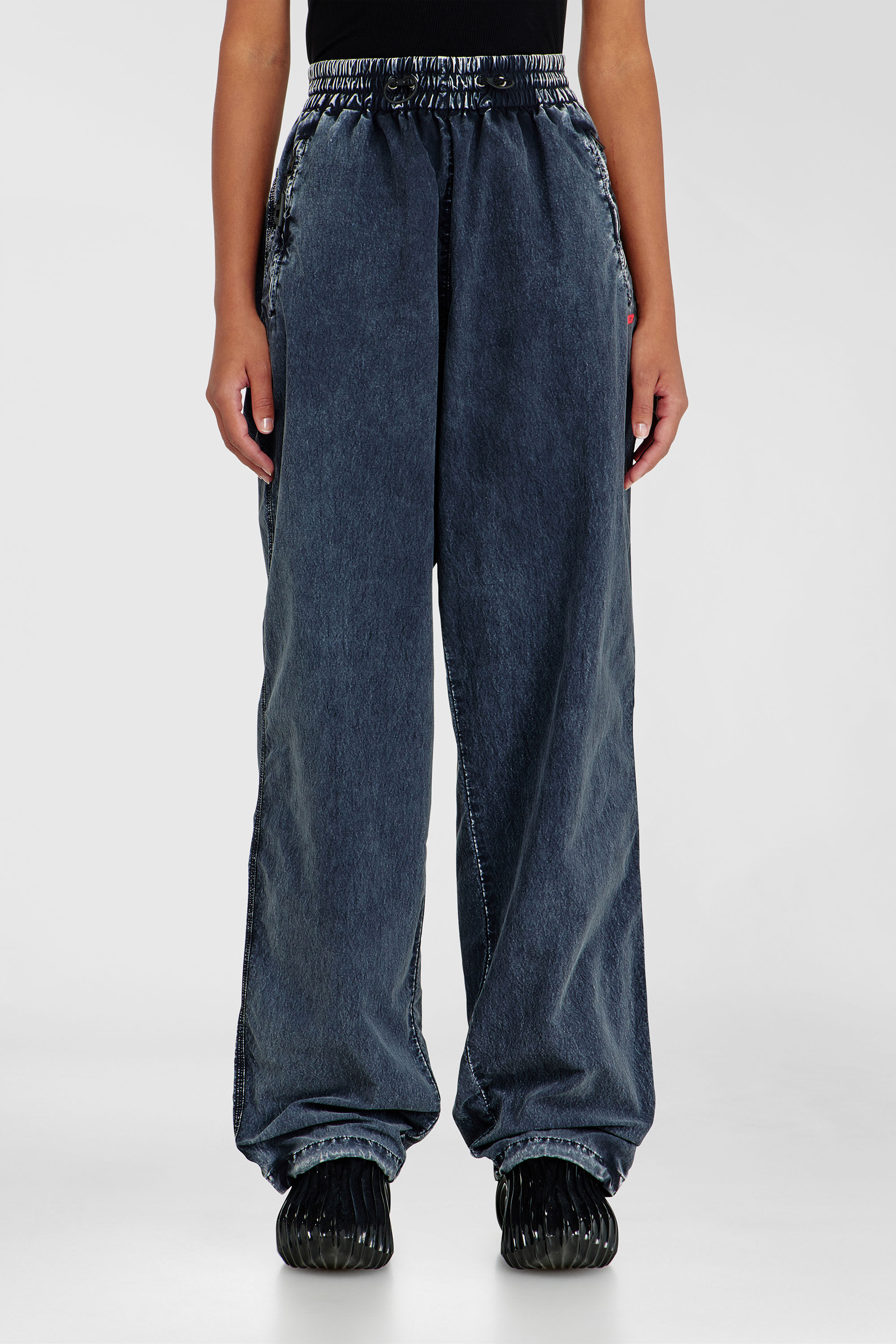 Diesel - P-APYRI, Woman's Acid-wash track pants in nylon Taslan in Dark Blue - 3