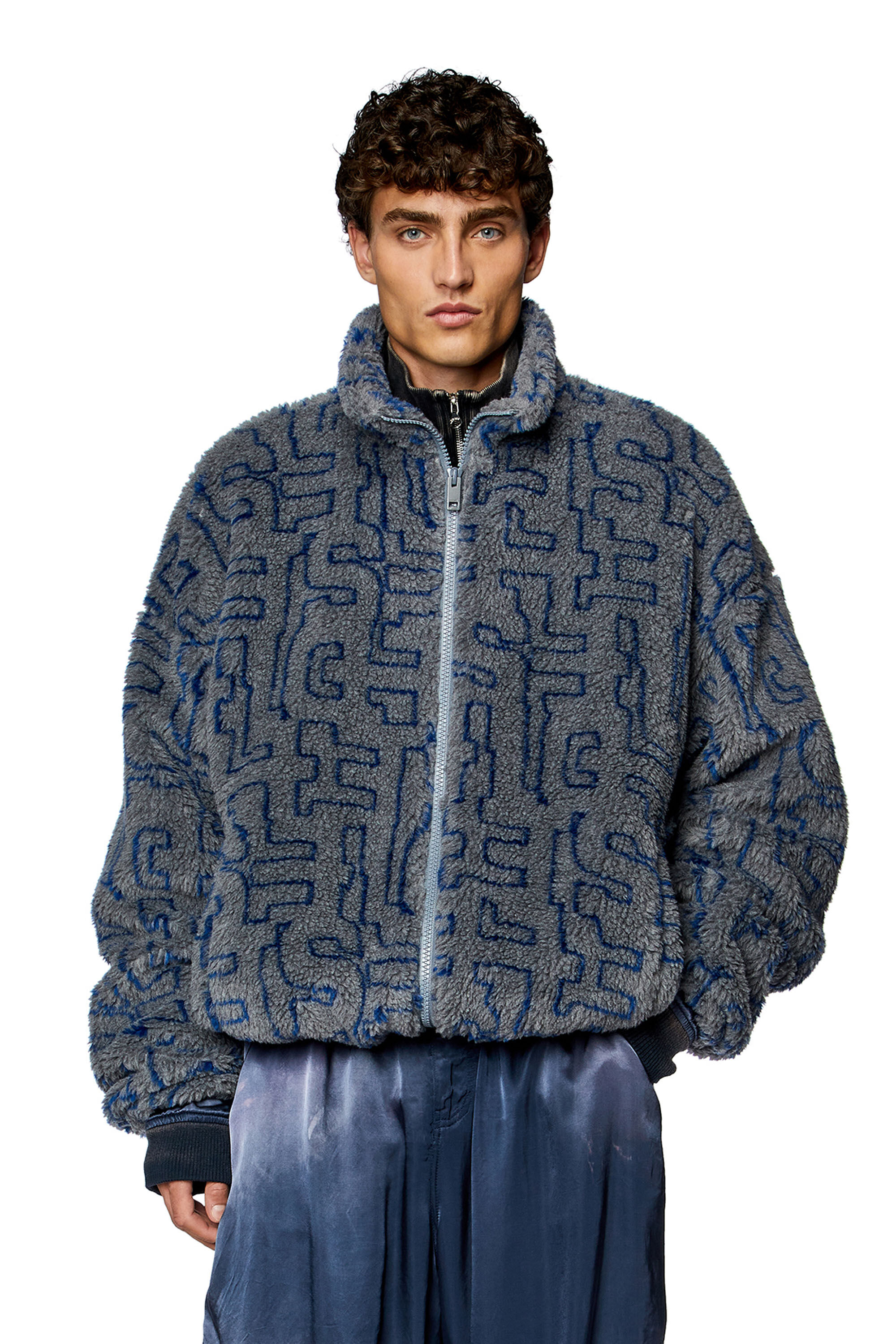 Diesel - S-LUCK, Man Teddy fleece jacket with Diesel monogram in Grey - Image 3