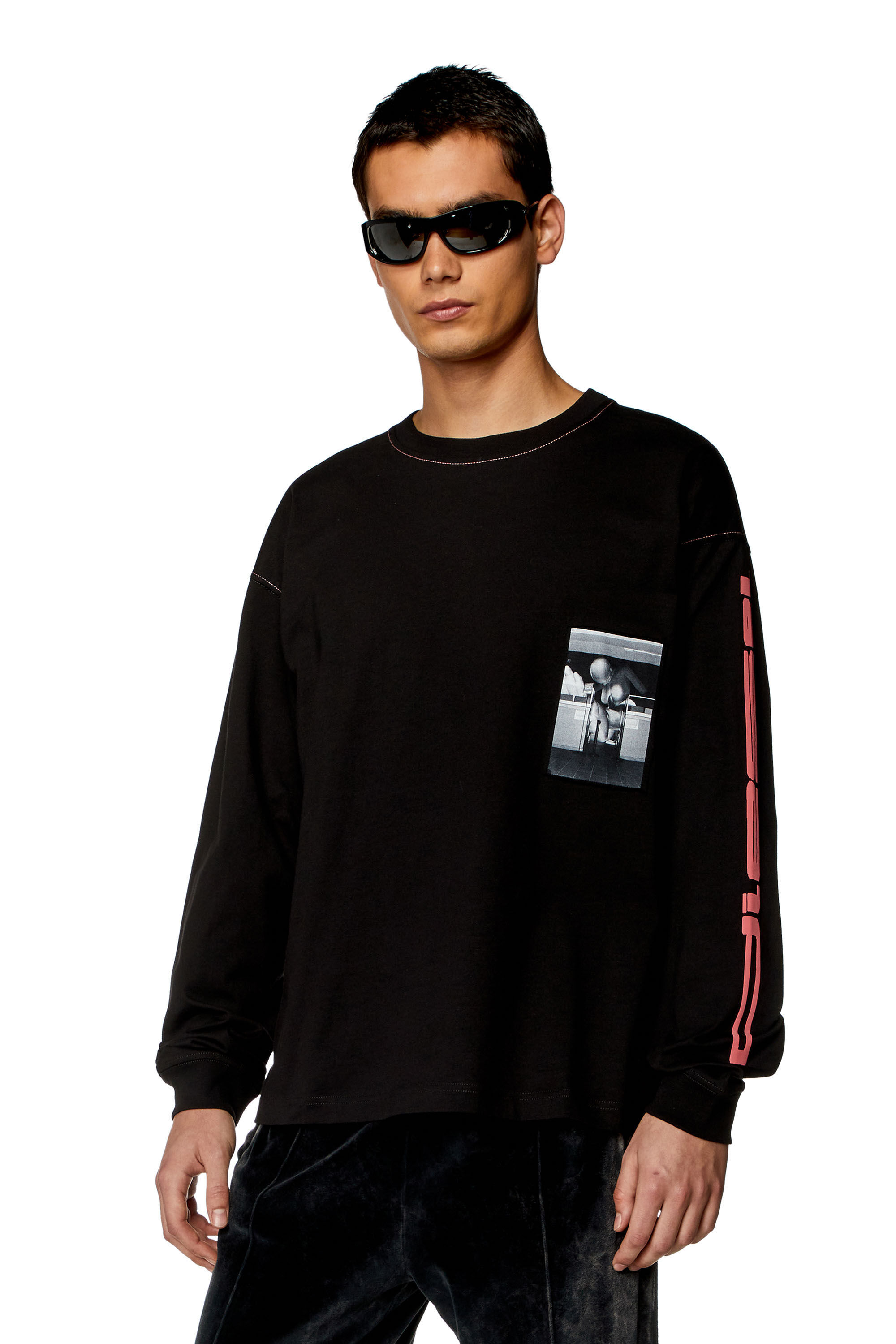 Diesel - T-BOXT-LS-N, Man Long-sleeve T-shirt with raw-cut patches in Black - Image 3