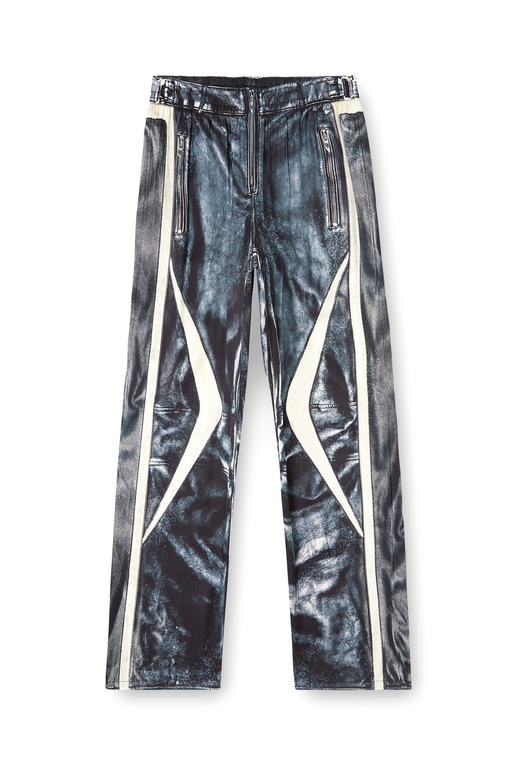 Diesel - P-THECK-BMCZ, Man's Biker-trompe l'oeil satin track pants in Dark Blue - 1