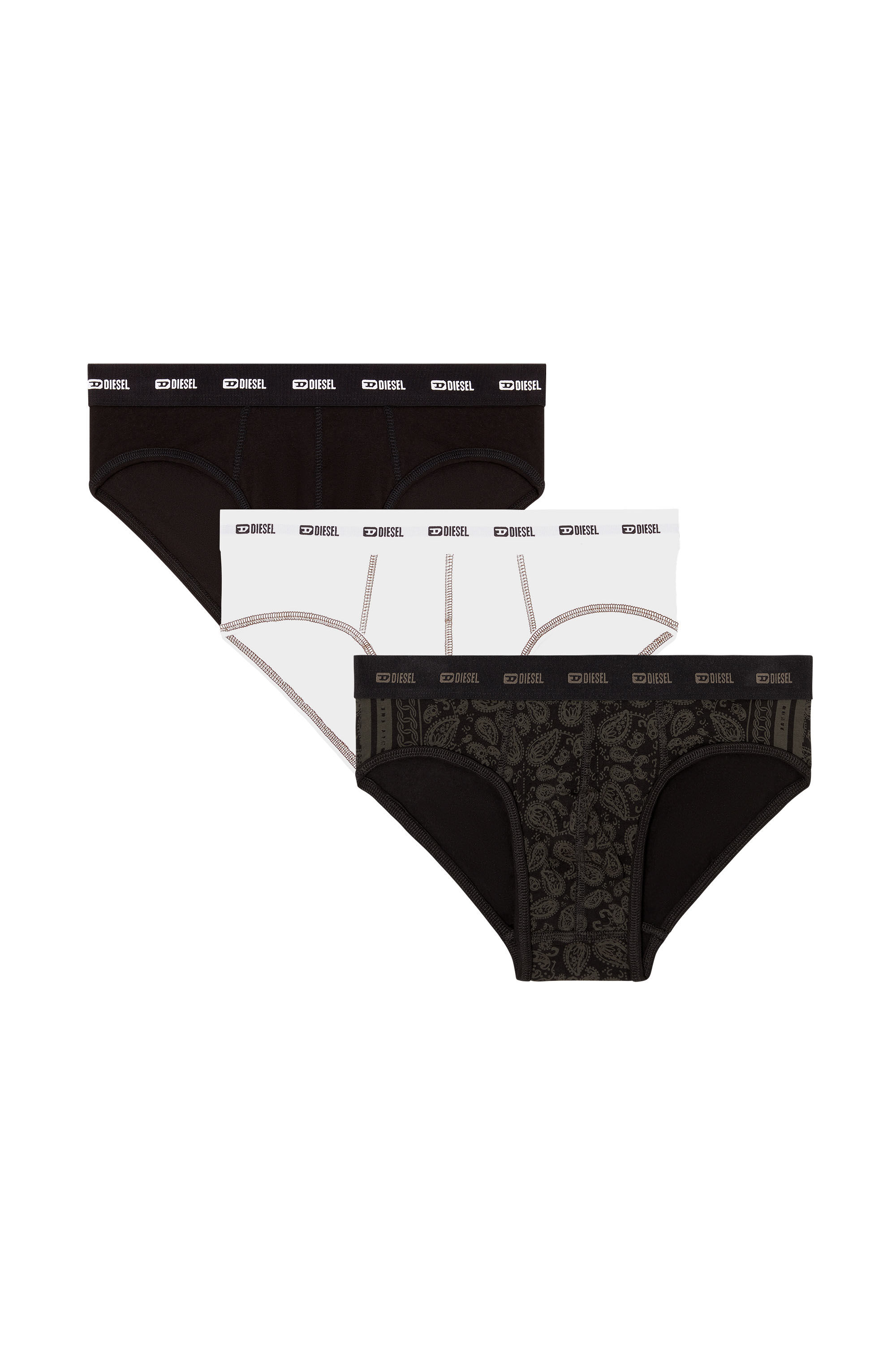 Diesel - ANDRE-UTLT-3PACK, Man's 3-pack stretch cotton briefs with Bandana print in Black/White - 4