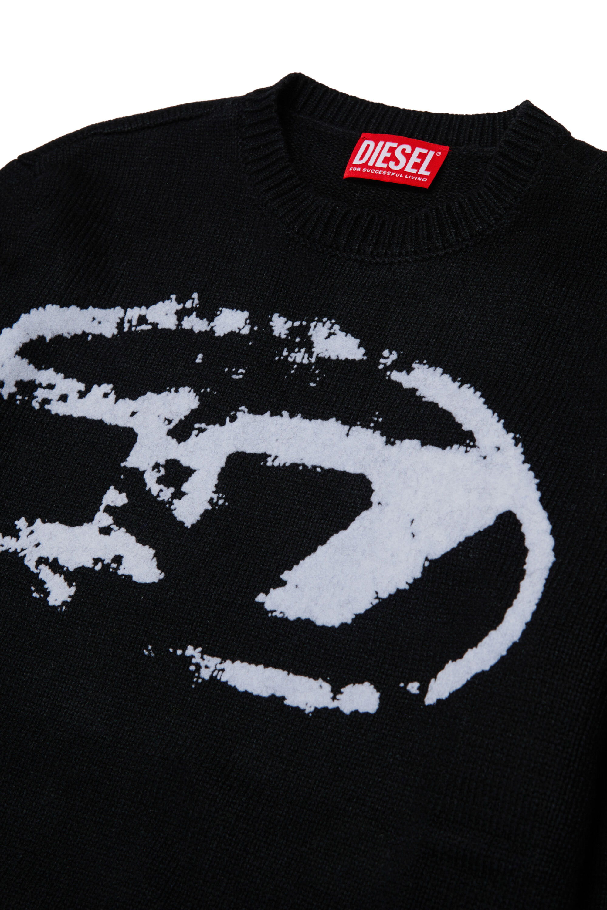 Diesel - KLEDI OVER, Man's Crewneck wool blend sweater with print in Black - 3