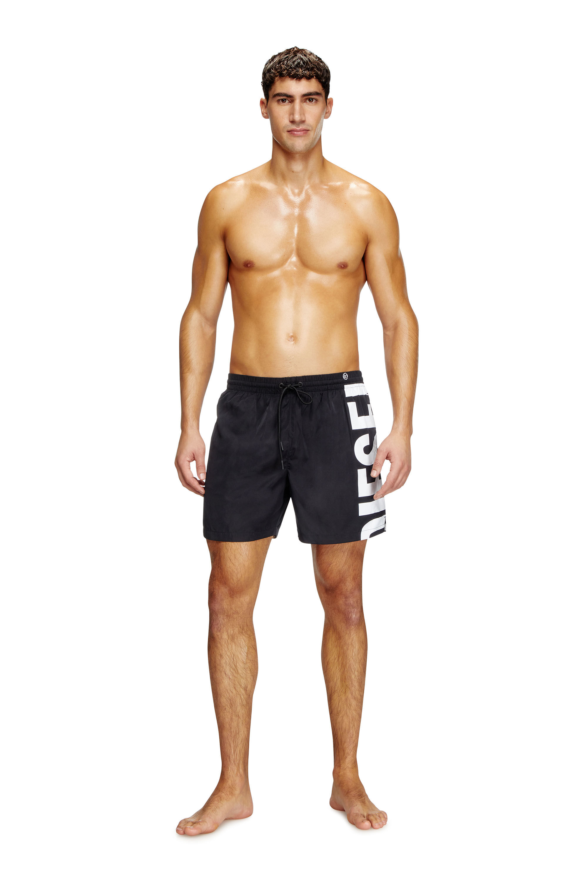 Diesel - RIO-41-D-CORE, Man's Mid-length swim shorts with maxi logo in Black/White - 2