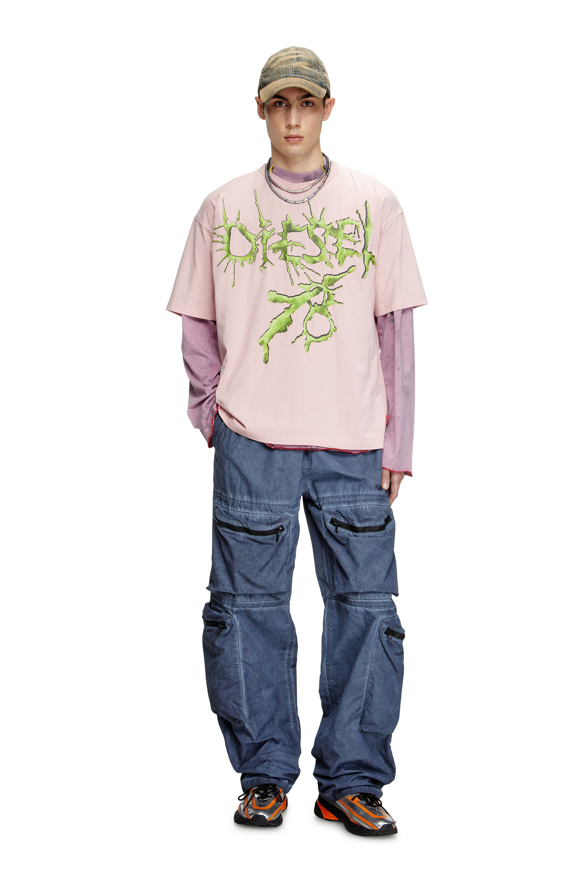 Diesel - T-BOXT-R28, Man's T-shirt with tattoo graphics in Pink - 1