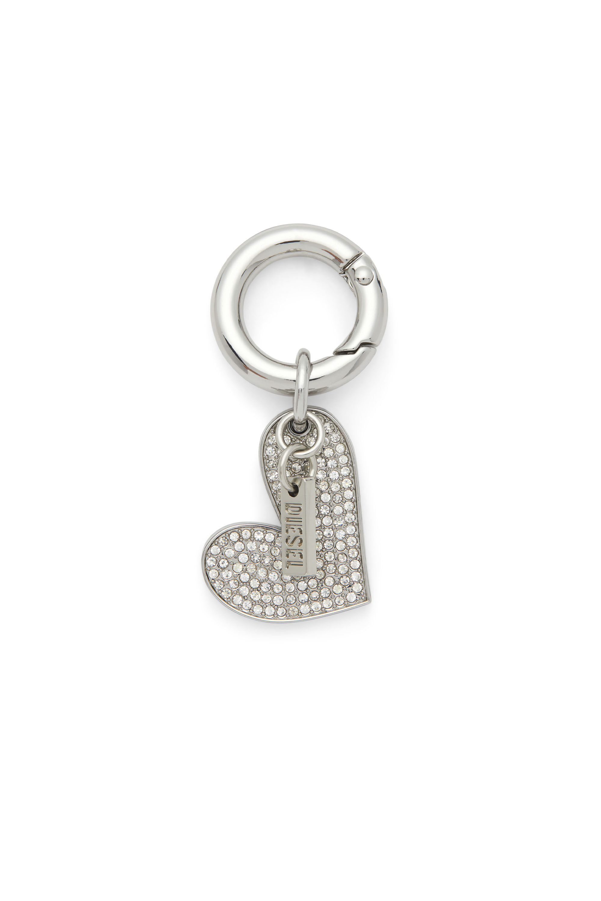 Diesel - CHARM-HEART, Woman's Metal heart charm with rhinestones in Silver - 1