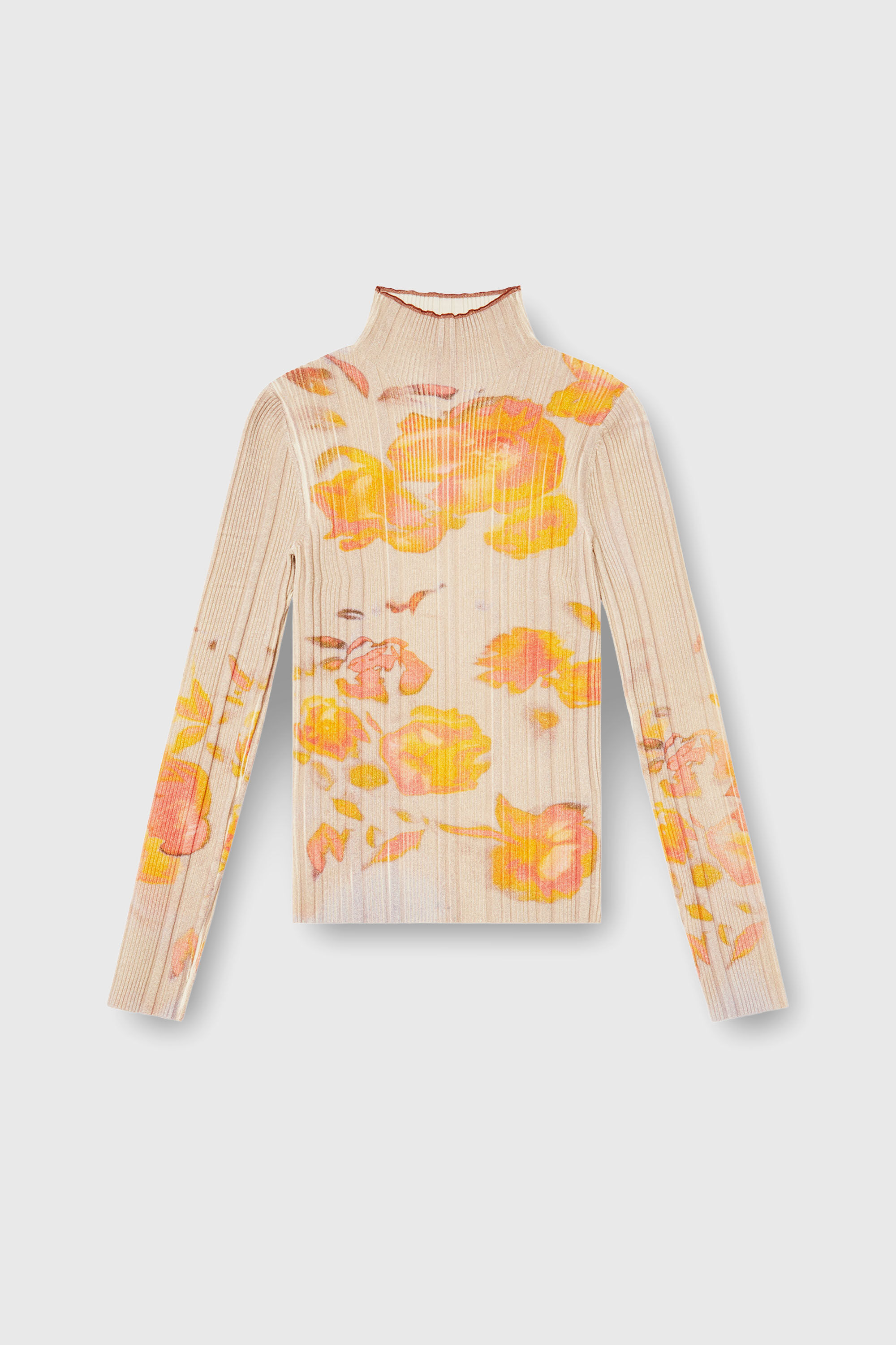 Diesel - M-IORIA, Woman's Ribbed wool turtleneck top with floral print in Yellow/Beige - 2